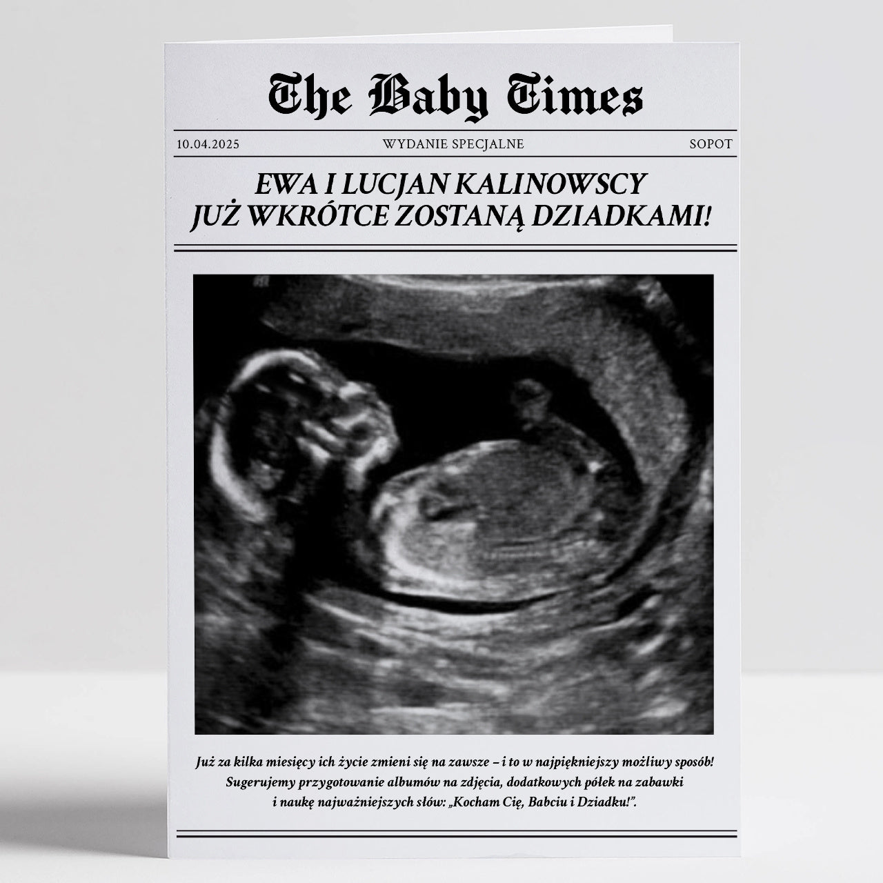 Kartka gratulacyjna - powiadomienie do ciąży prezent dla przyszłych dziadków kartka baby news