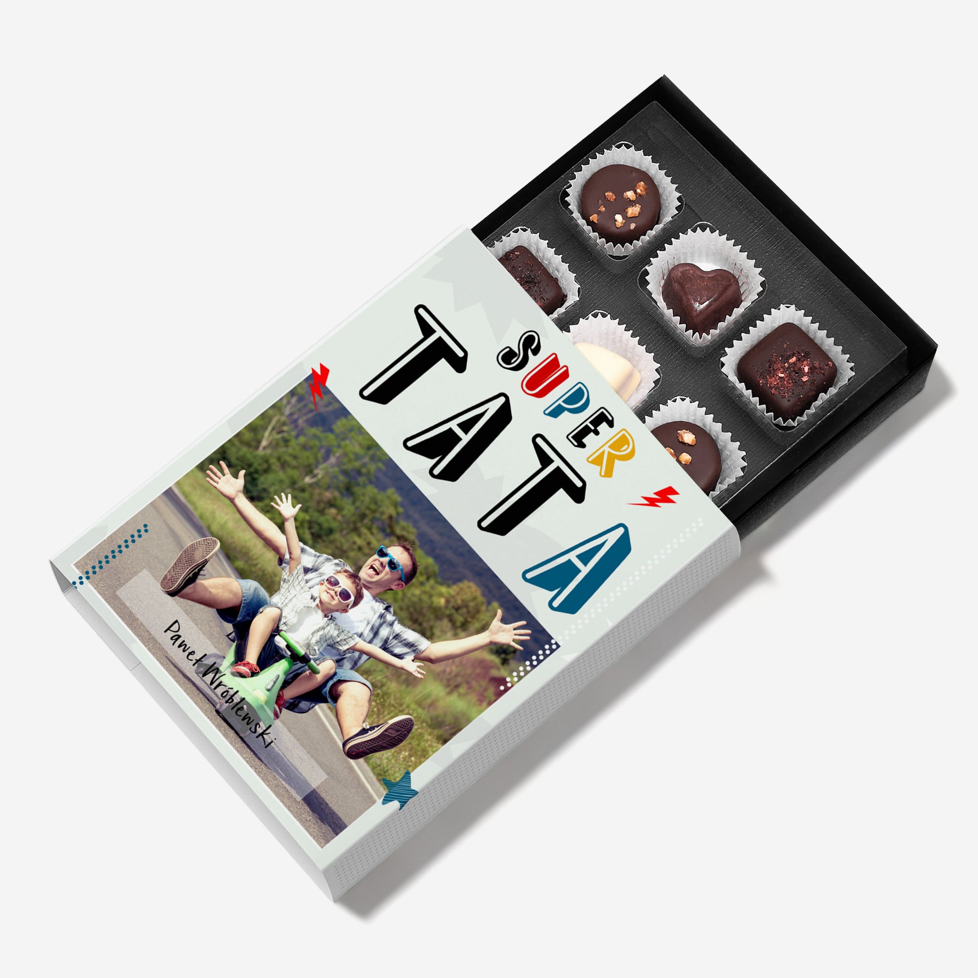 Praliny na prezent dla taty od dziecka - ze zdjęciem czekoladki personalizowane prezent na dzień taty