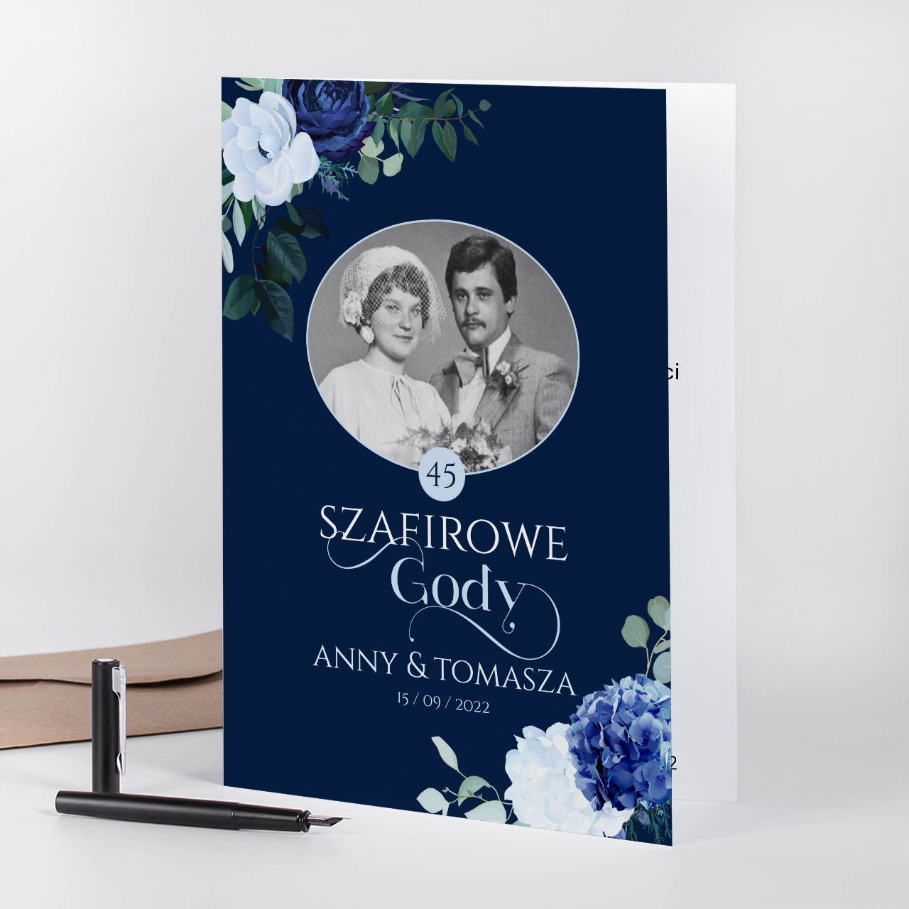 Kartka na 45 rocznicę ślubu - upominek na szafirowe gody