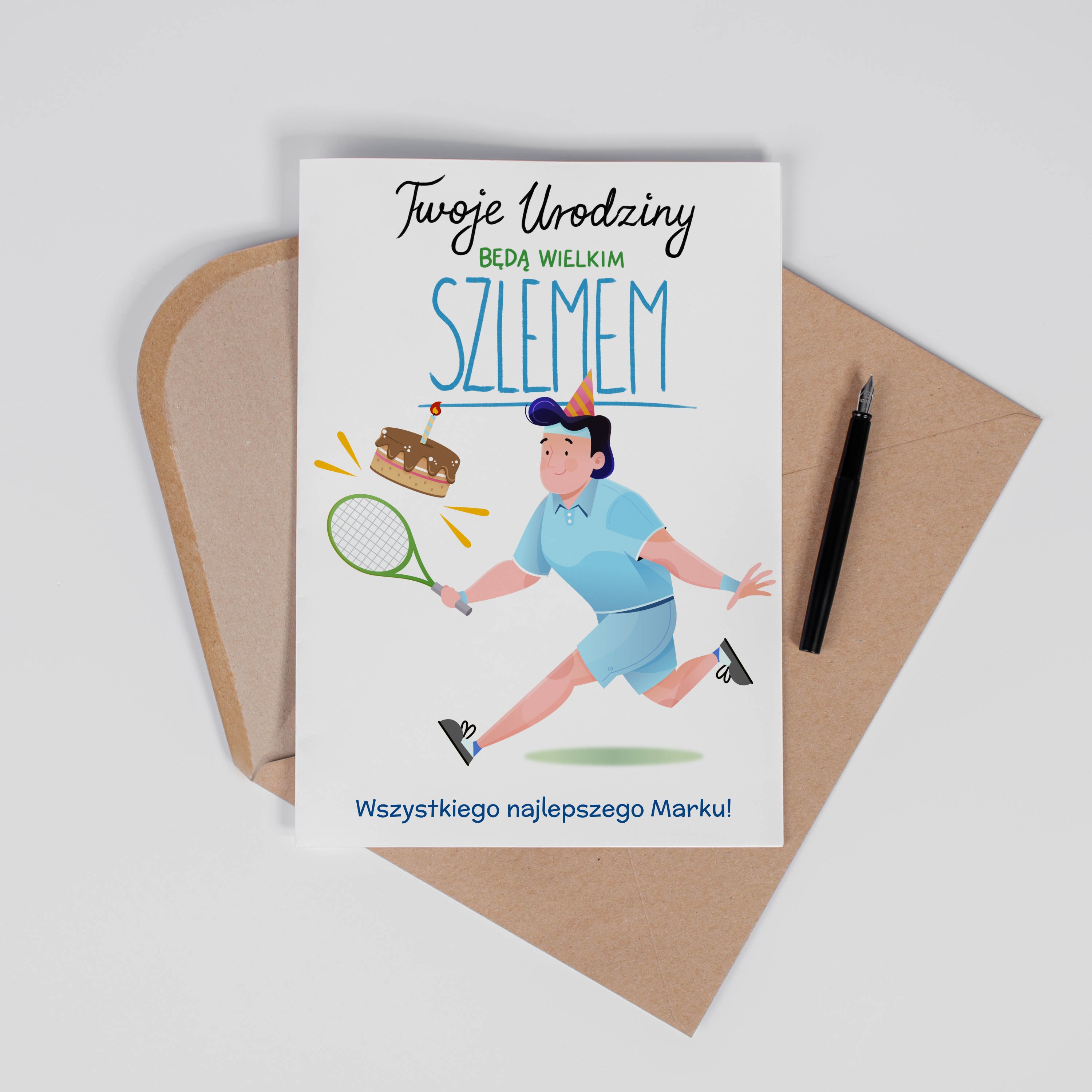 Personalizowana kartka dla tenisisty upominek dla sportowca kartka personalizowana kartka urodzinowa