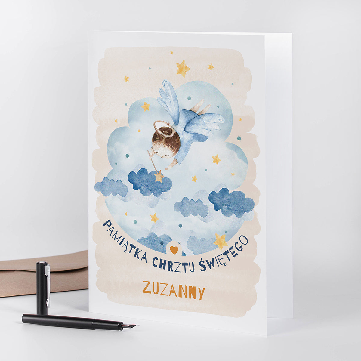 Personalizowana kartka na chrzest - Mały Aniołek