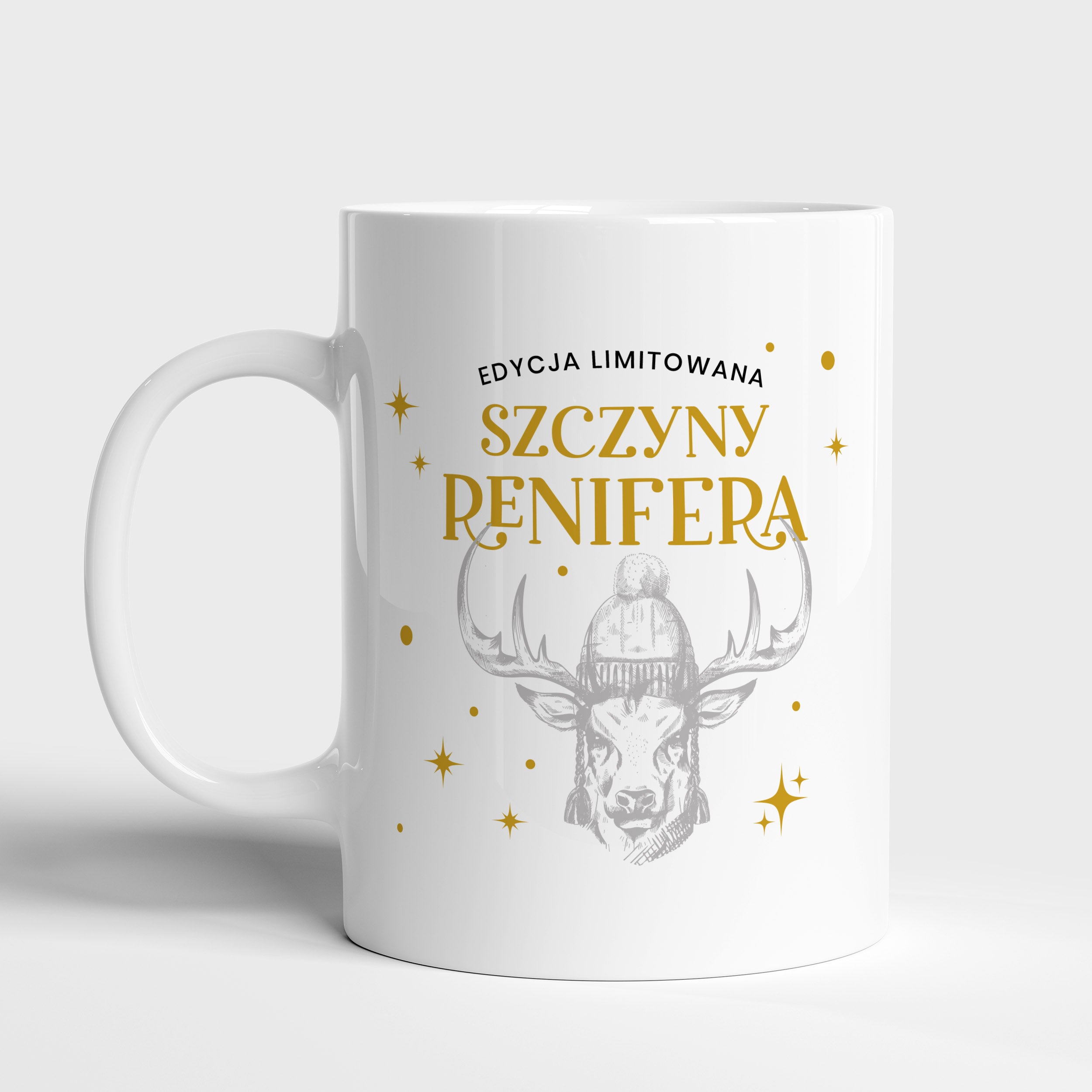 Śmieszny kubek świąteczny - Szczyny Renifera - prezent mikołajkowy