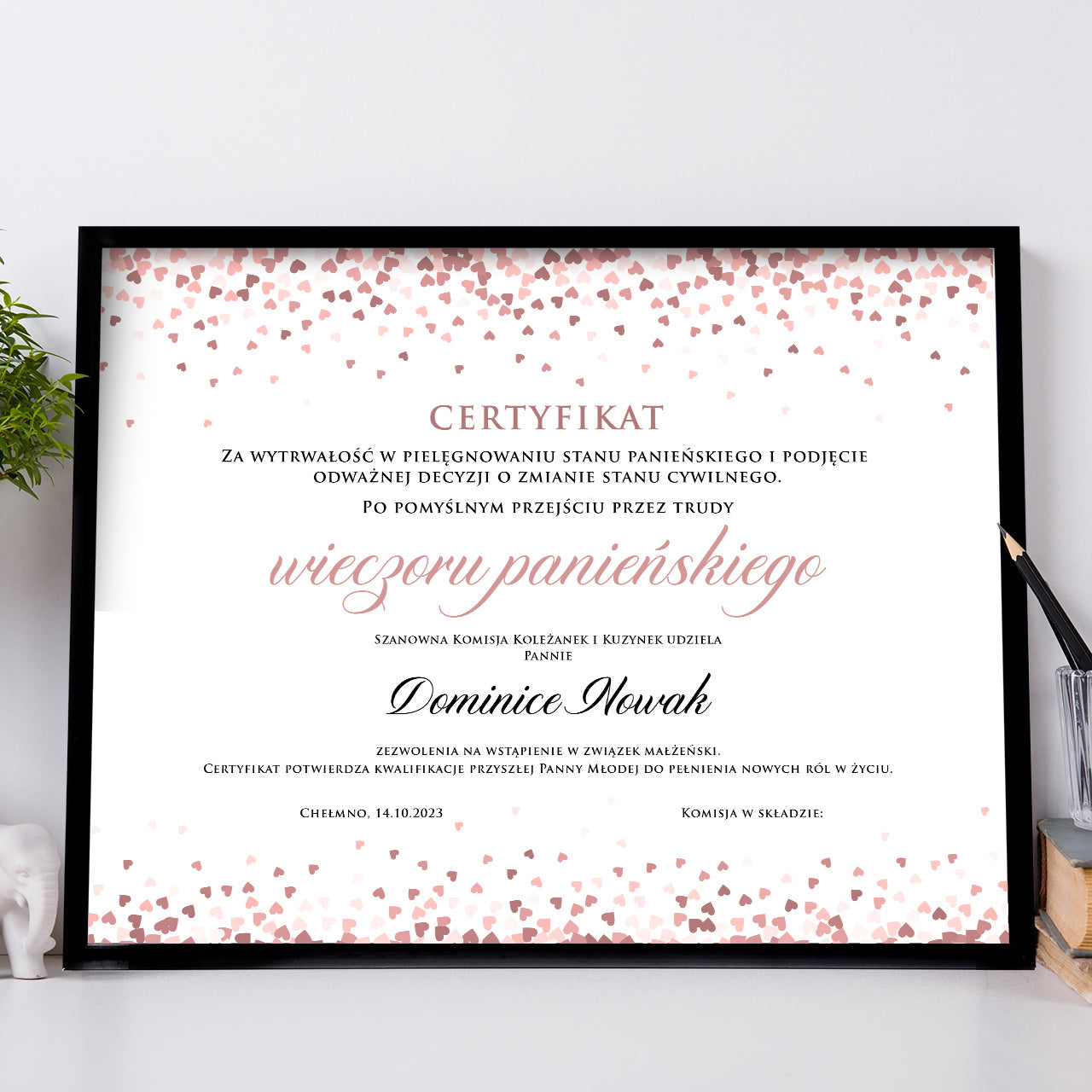 Personalizowany plakat - certyfikat wieczoru panieńskiego