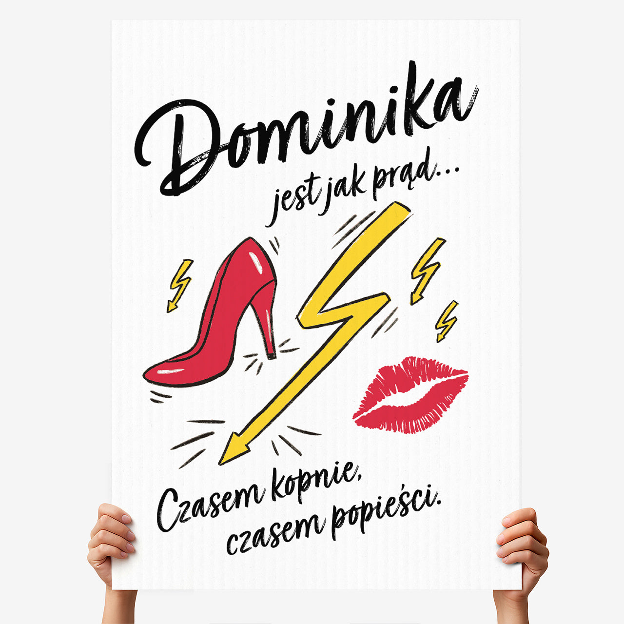 Duża kartka na Dzień Kobiet xxl - kobieta jest jak prąd prezent na Dzień Kobiet śmieszna kartka dla kobiety 