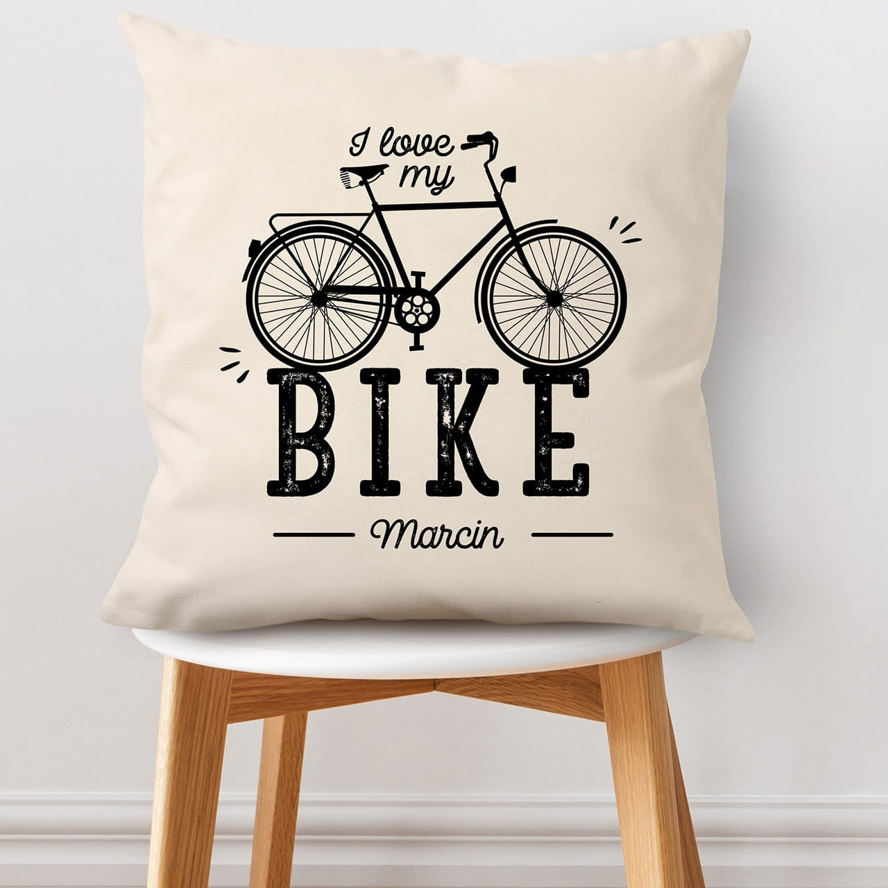 Poduszka dla rowerzystki - love my bike poduszka z nadrukiem prezent dla sportowca prezent dla rowerzystki