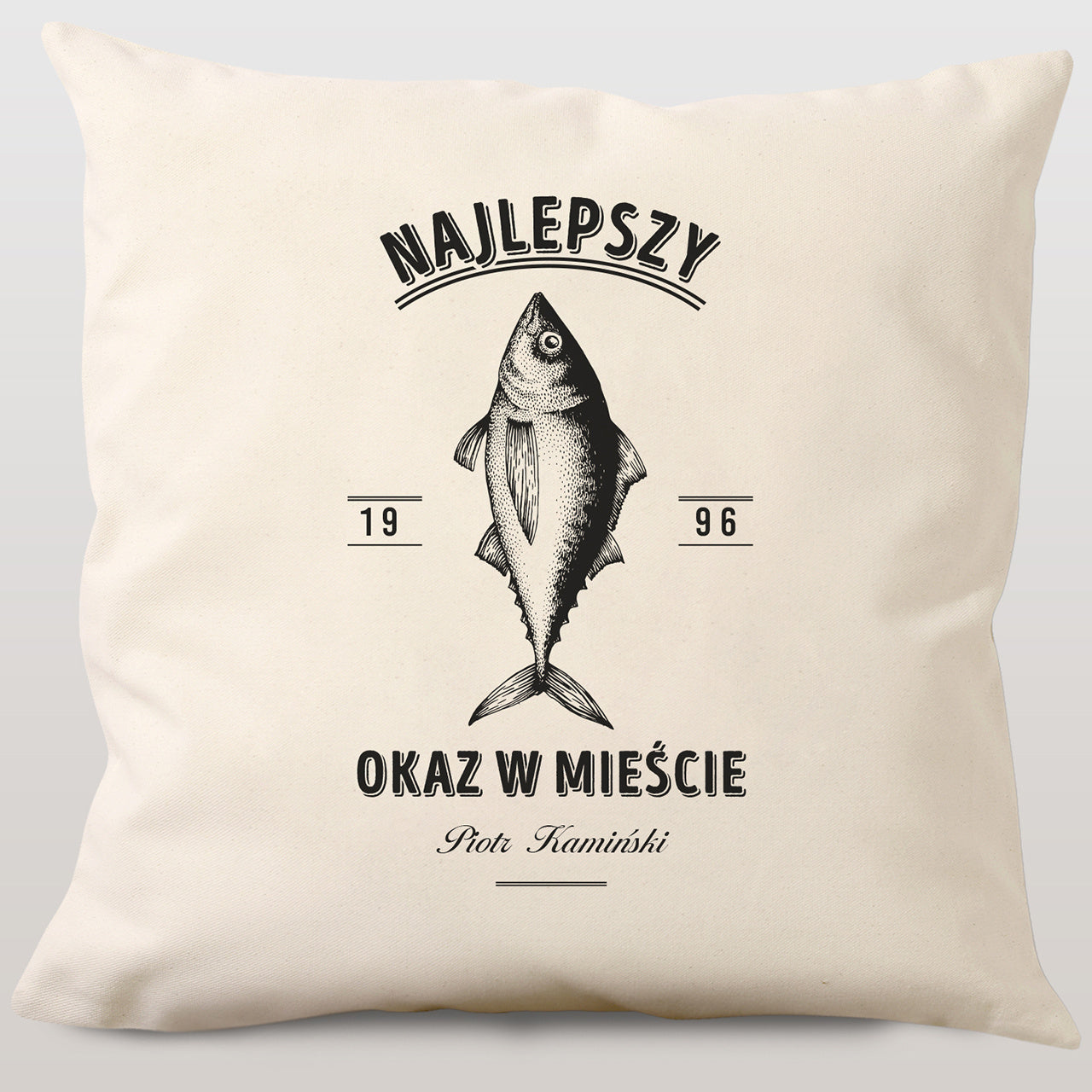 Bawełniana poduszka - Najlepszy Okaz - prezent urodzinowy dla wędkarza personalizowana poduszka dla wędkarza
