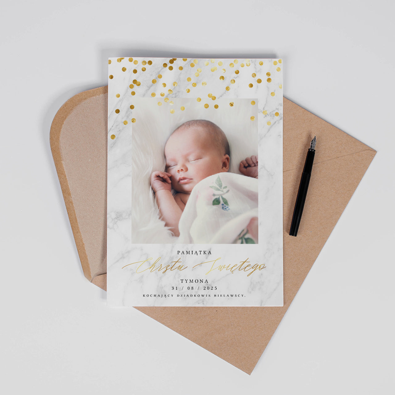 Kartka na chrzest od dziadków - pamiątka chrztu świętego kartka personalizowana na Chrzest