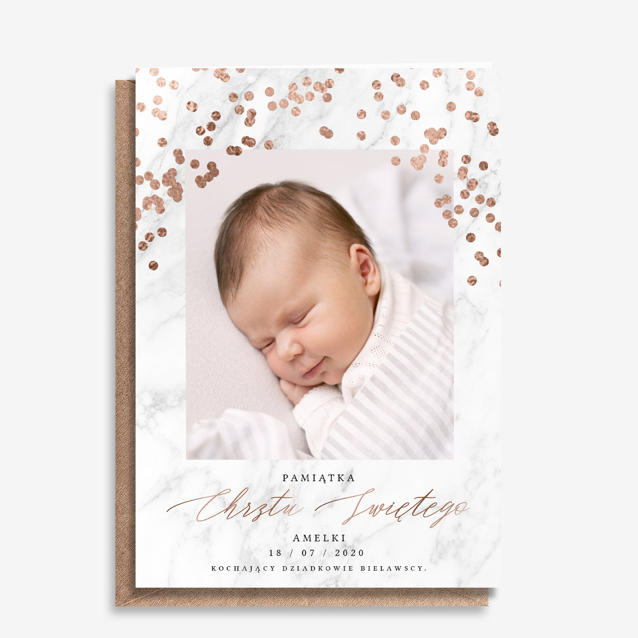 Kartka ze zdjęciem na Chrzest dla dziewczynki upominek na chrzest dla dziewczynki kartka personalizowana