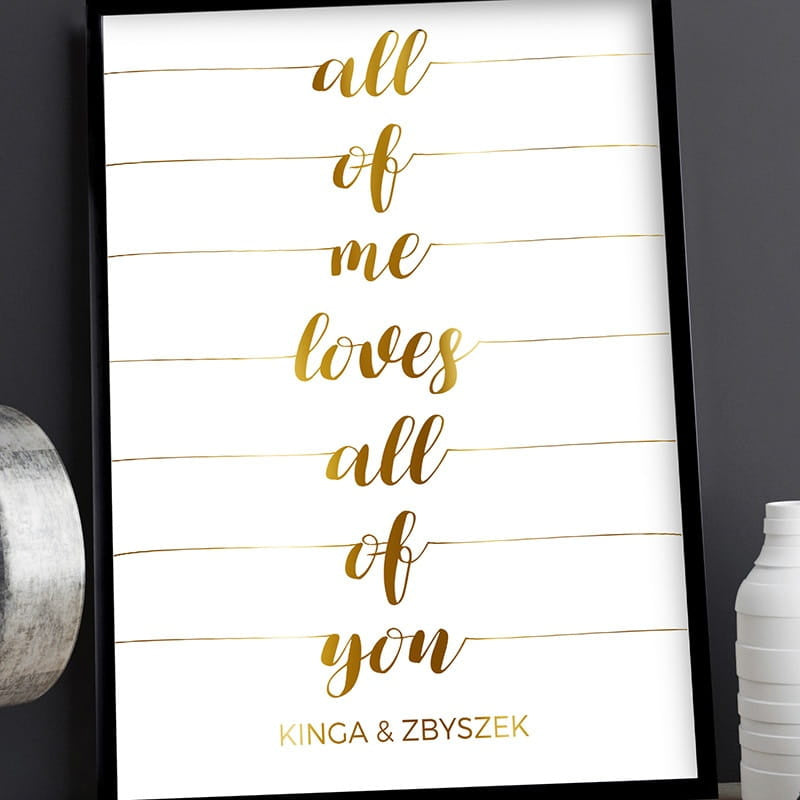 Plakat ze złoceniem - prezent na rocznicę związku romantyczny prezent dla ukochanej plakat dla pary 