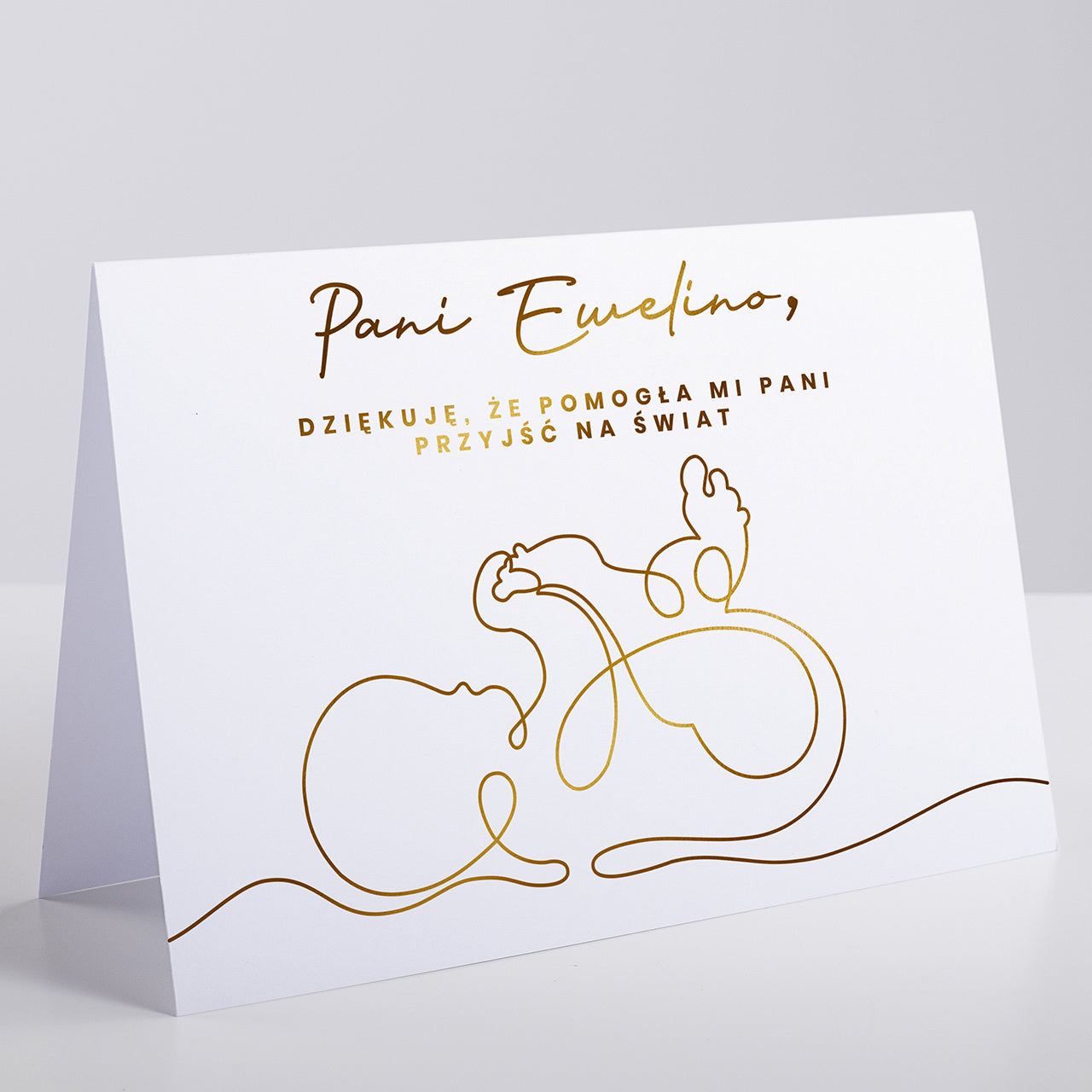 Pozłacana kartka dla położnej podziękowanie dla położnej kartka personalizowana kartka ze złoceniem