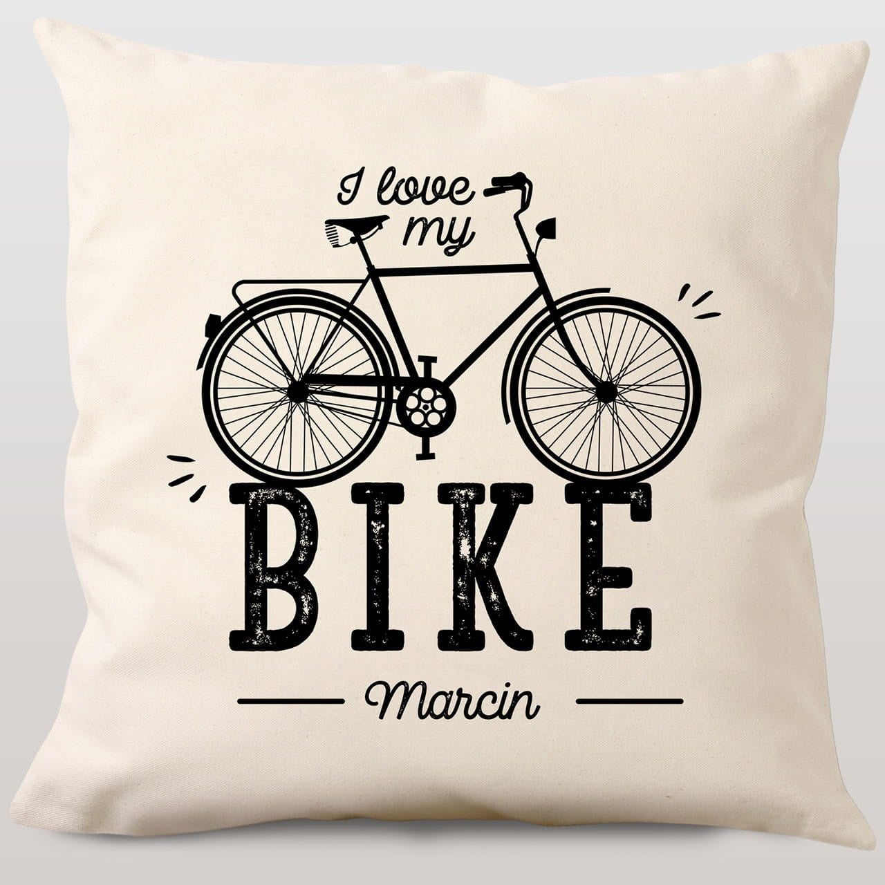 Poduszka dla rowerzystki - love my bike poduszka z nadrukiem prezent dla sportowca prezent dla rowerzystki