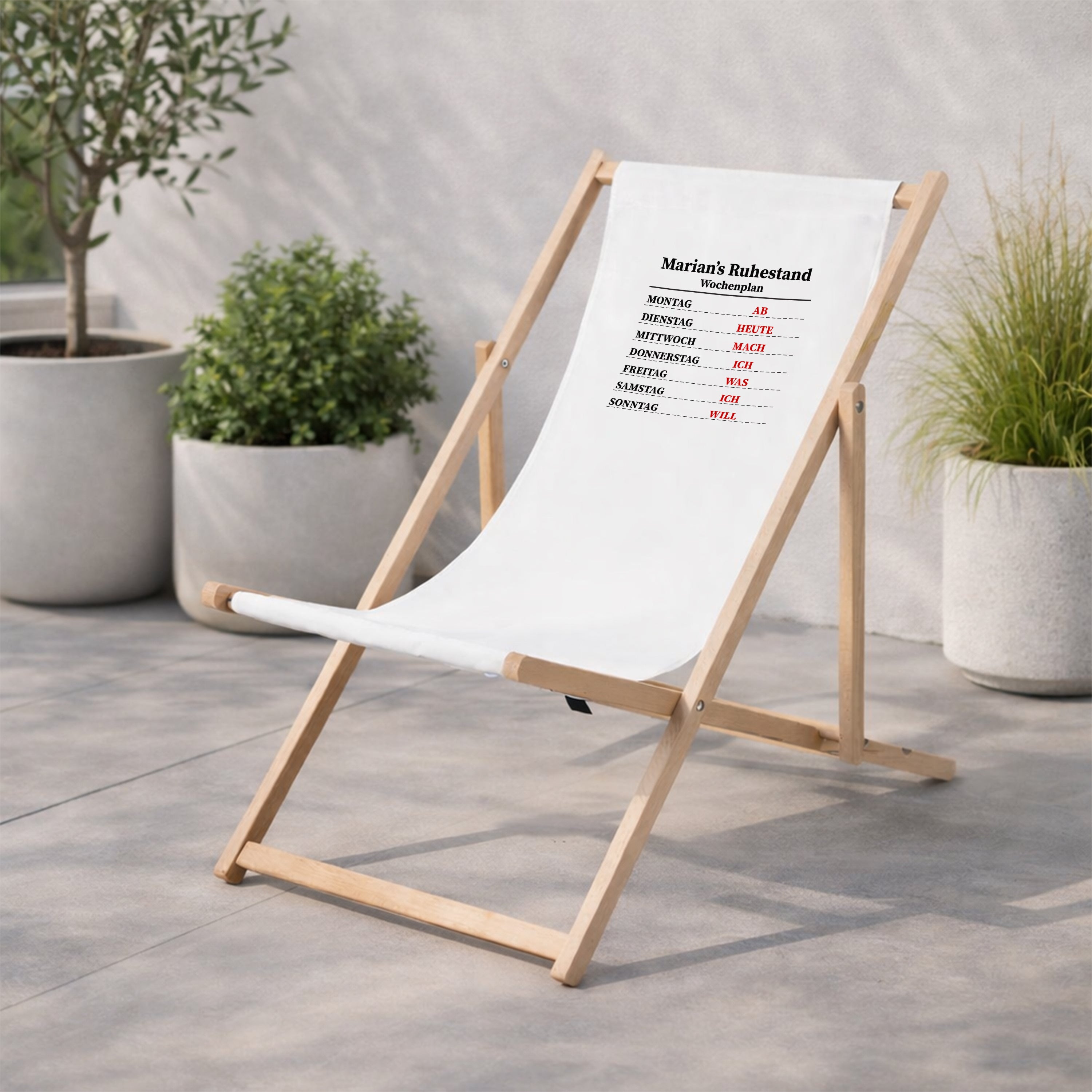 Personalisierter Liegestuhl mit Aufdruck als Gesch
