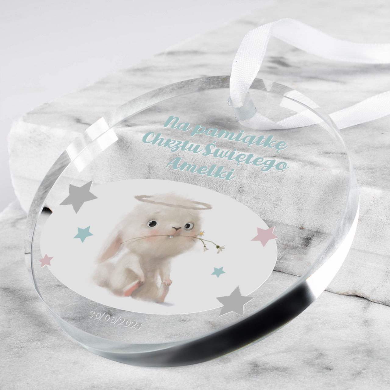 Personalizowana zawieszka - Króliczek - pamiątka chrztu świętego