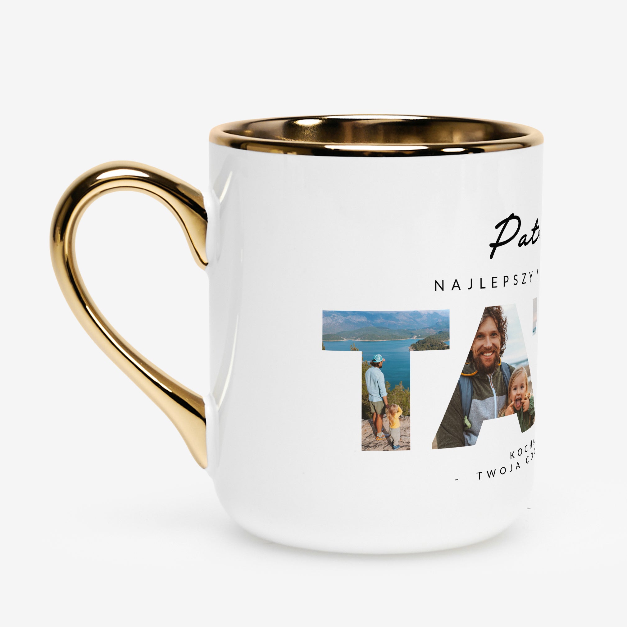 Personalizowany biało złoty kubek ze zdjęciami - prezent dla taty 