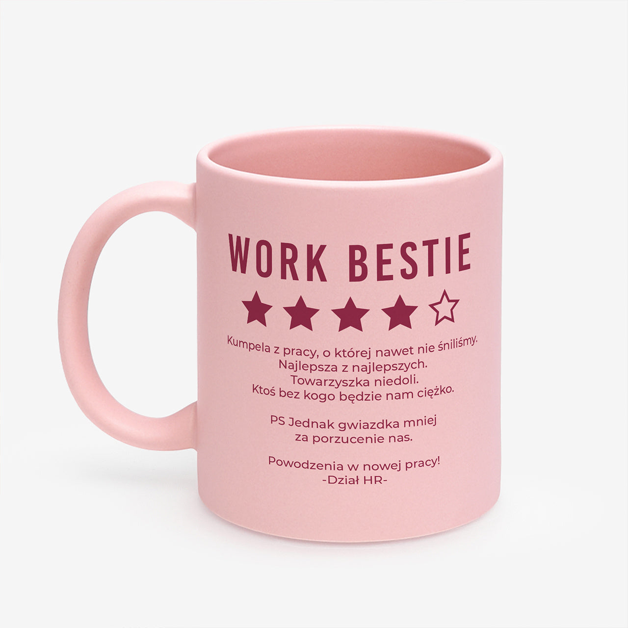 Różowy kubek na odejście z pracy dla koleżanki - Work Bestie prezent dla koleżanki prezent na pożegnanie