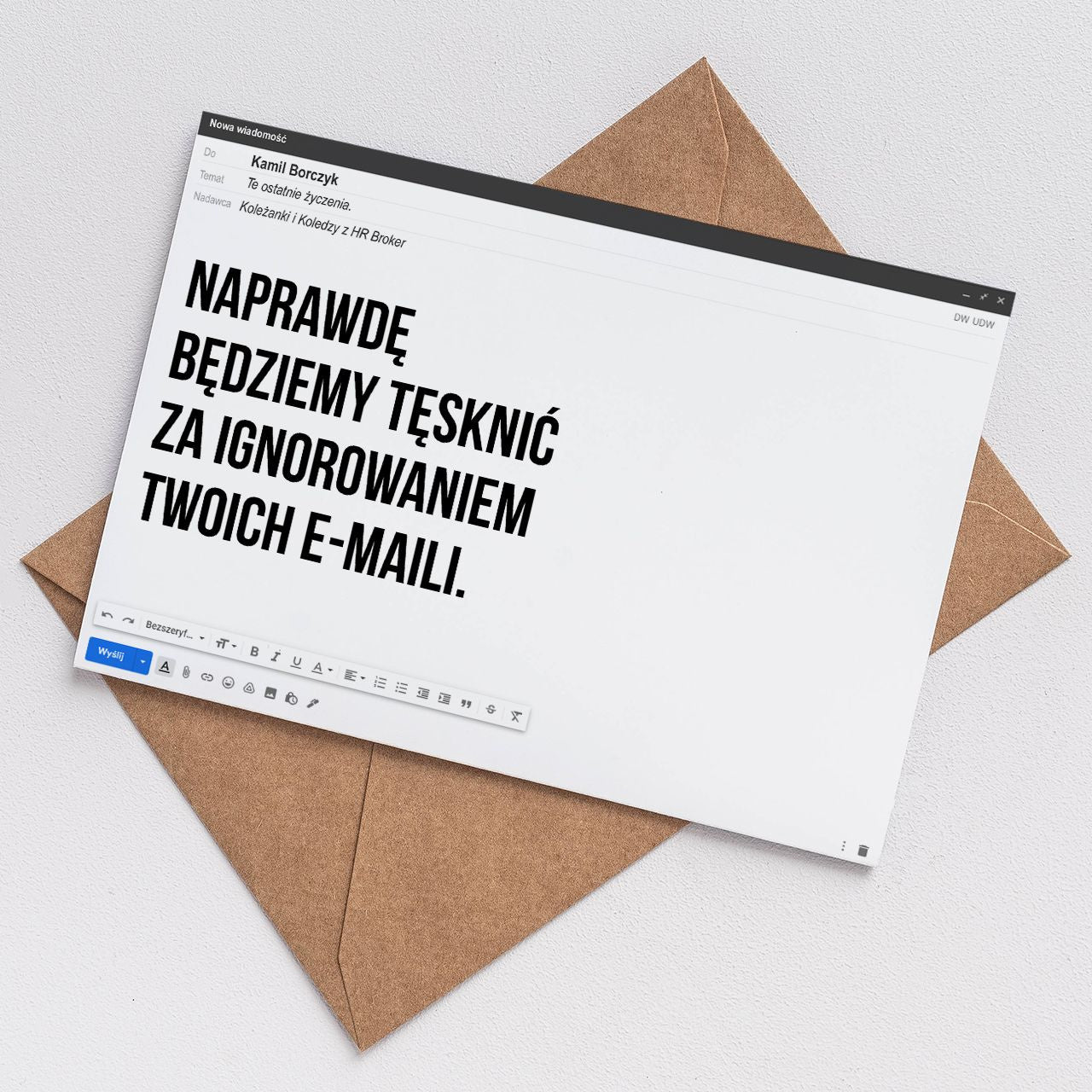 Kartka na pożegnanie z pracy - śmieszny e-mail