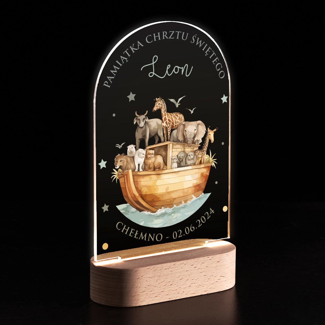 Dekoracyjna lampka led z personalizacją - pamiątka chrztu