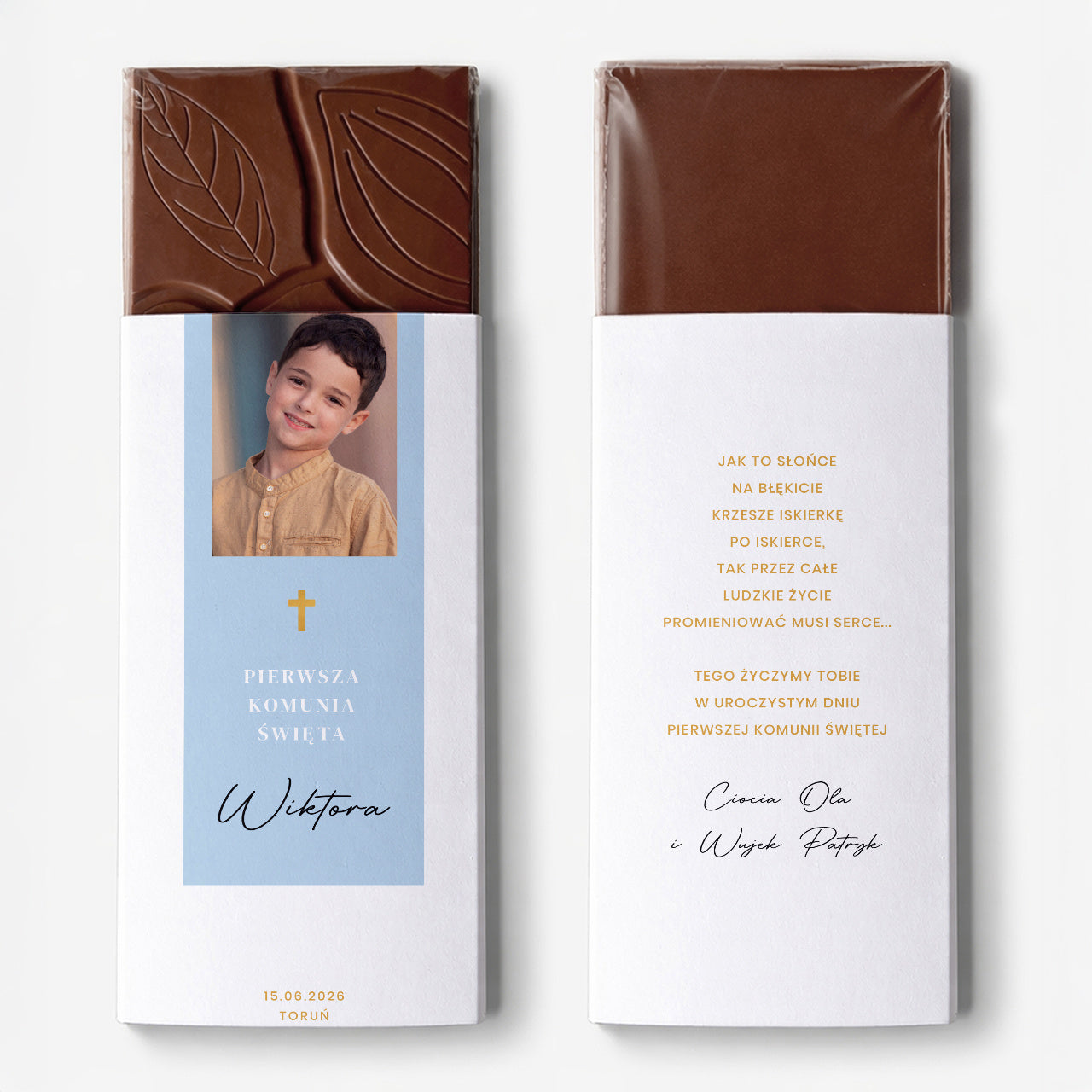 Czekolada ze zdjęciem na Komunię dla chłopca czekolada personalizowana prezent komunijny dla chłopca
