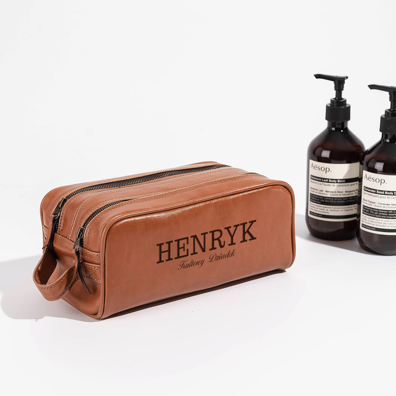 Kosmetyczka męska skórzana - Kultowy Dziadek - prezent na Dzień Dziadka prezent dla dziadka