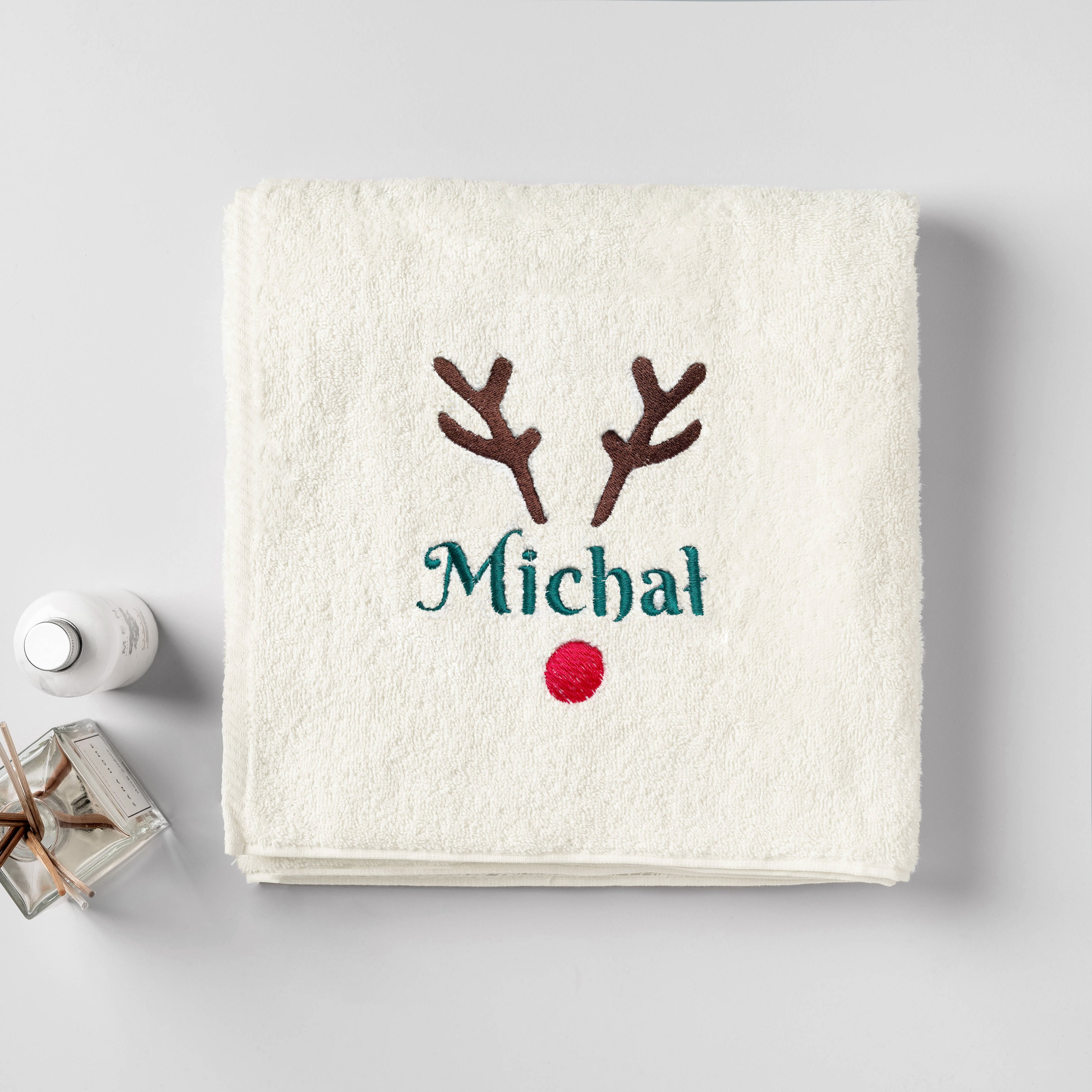Personalizowany ręcznik świąteczny z imieniem – renifer ręcznik świąteczny prezent na święta ręcznik z imieniem