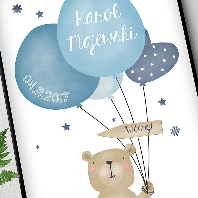 Plakat personalizowany - Metryczka - prezent na narodziny chłopca metryczka dla chłopca plakat do pokoju