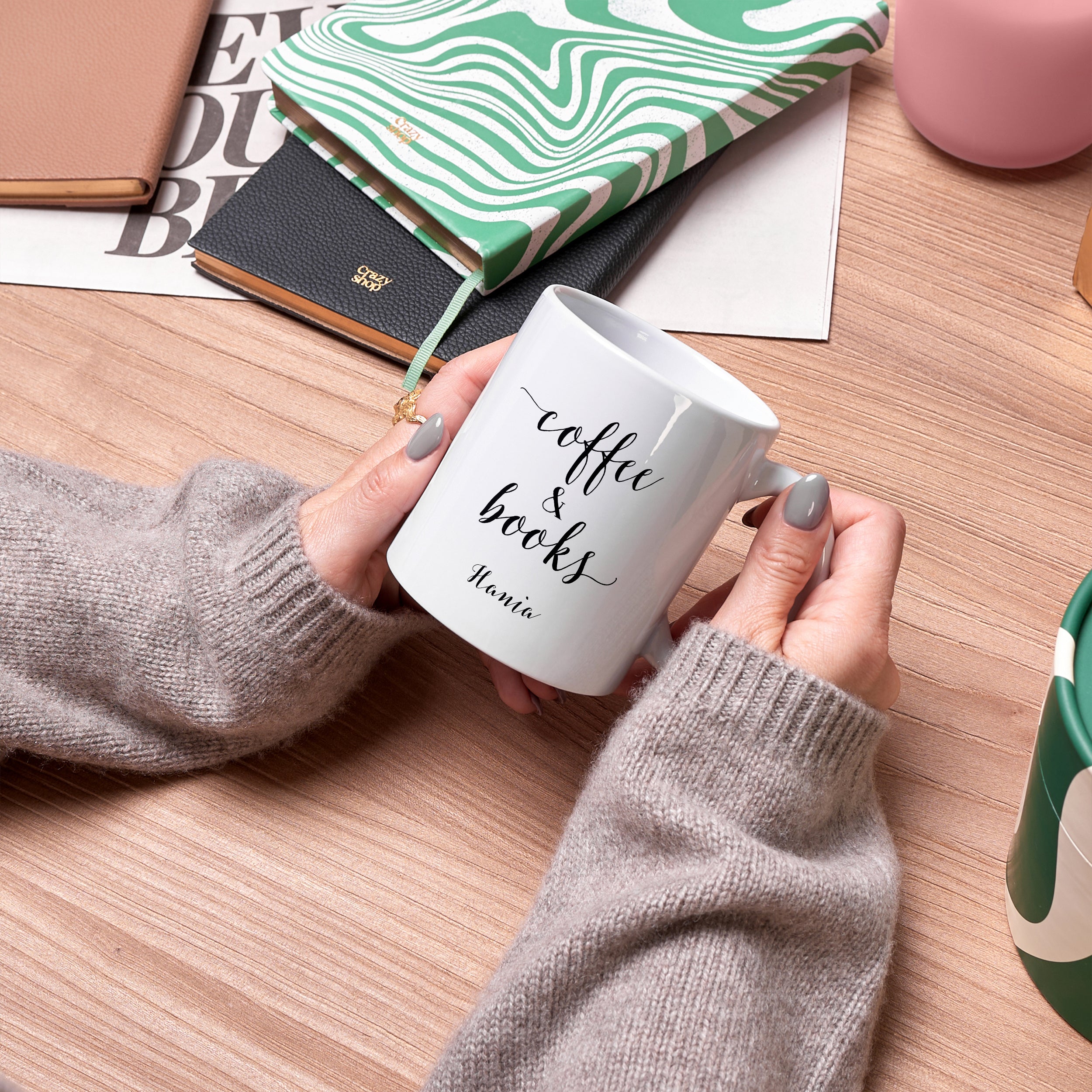 Personalizowany kubek - Kawa I Książki - prezent dla miłośnika książek kubek personalizowany prezent dla książkary