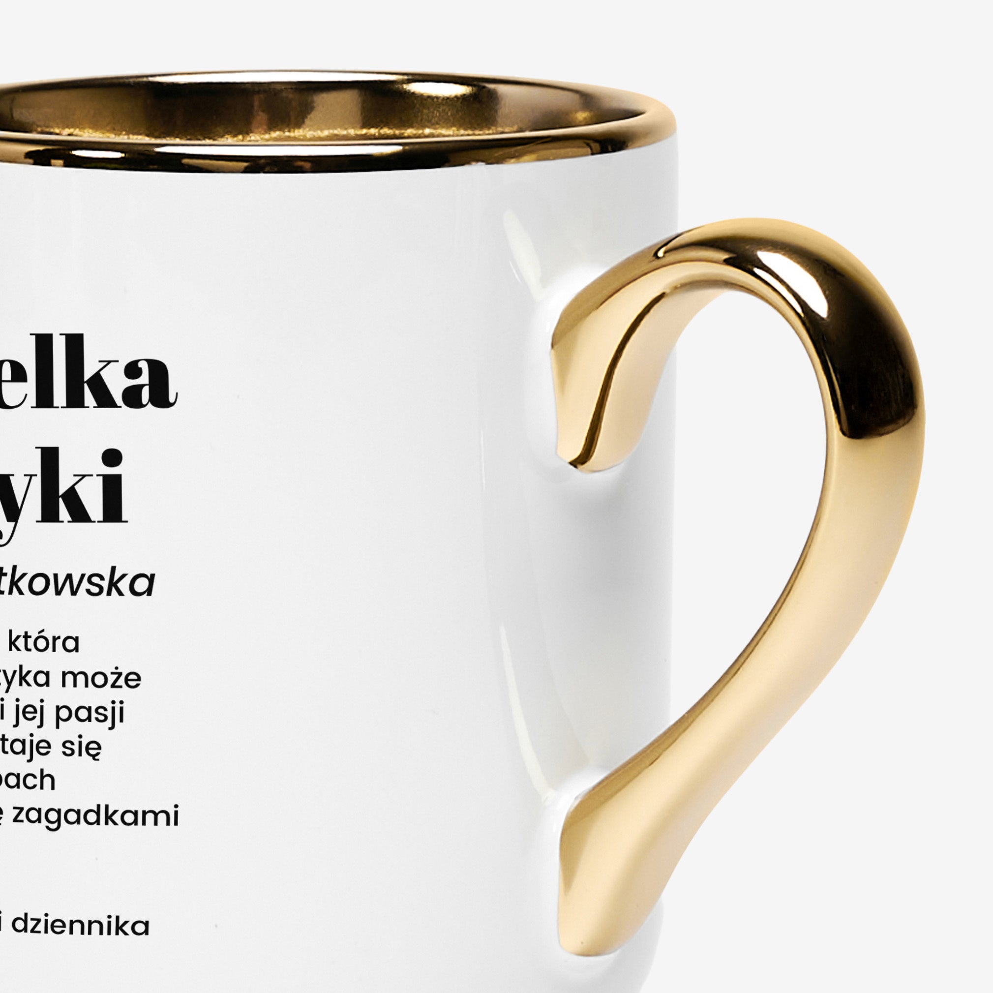 Personalizowany kubek biało-złoty dla nauczycielki matematyki - definicja