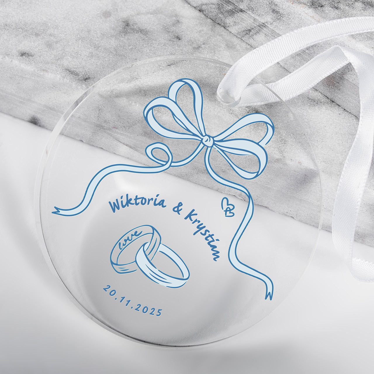 Personalizowana zawieszka - Data - elegancka pamiątka ślubu szklana zawieszka personalizowana pamiątka ślubu