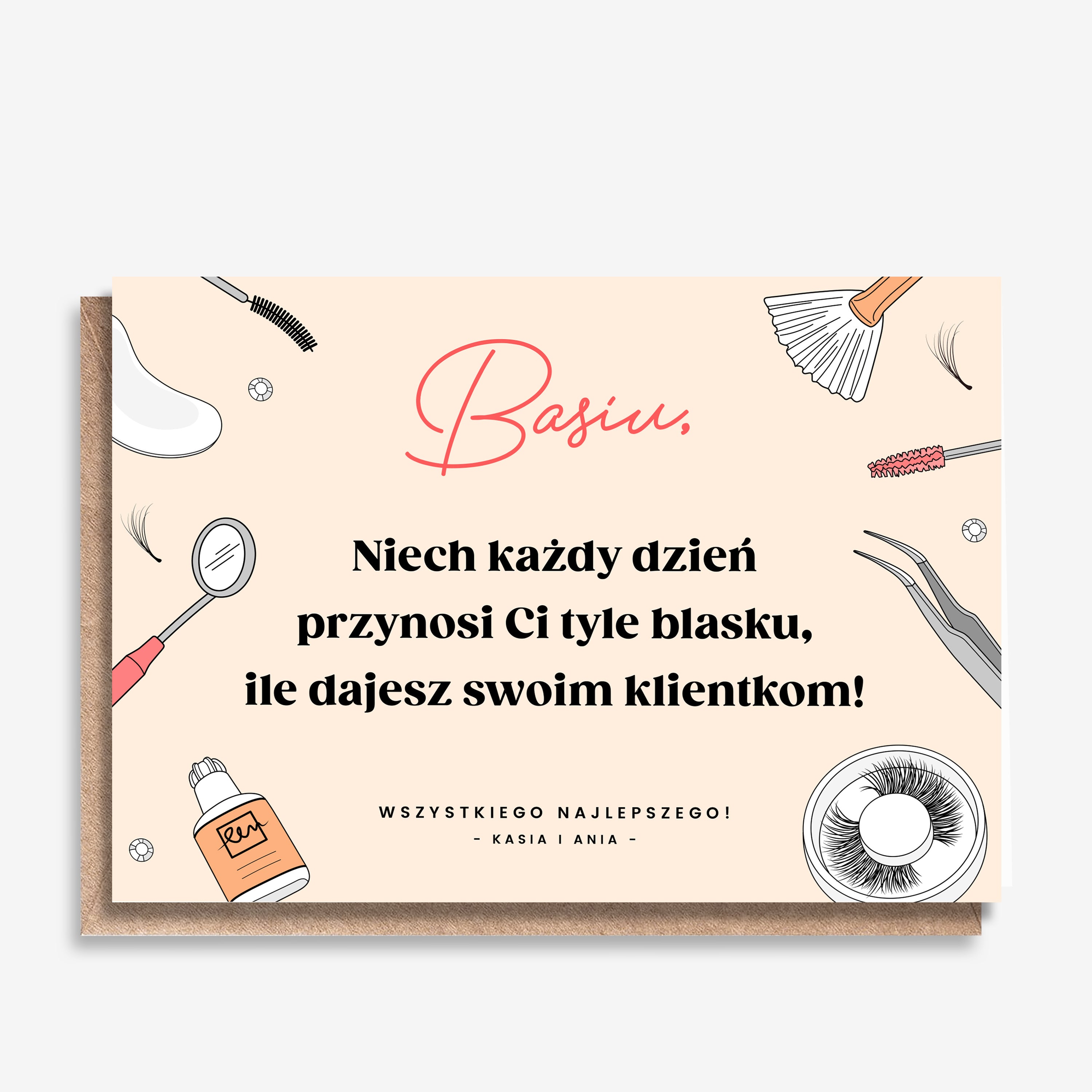 Kartka z życzeniami dla stylistki rzęs prezent dla stylistki rzęs kartka personalizowana