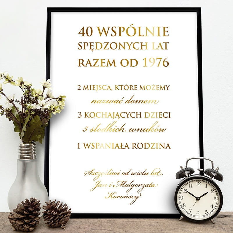 Plakat na 40 rocznicę ślubu - personalizowany prezent dla pary prezent na 40 rocznicę ślubu plakat na rocznicę ślubu