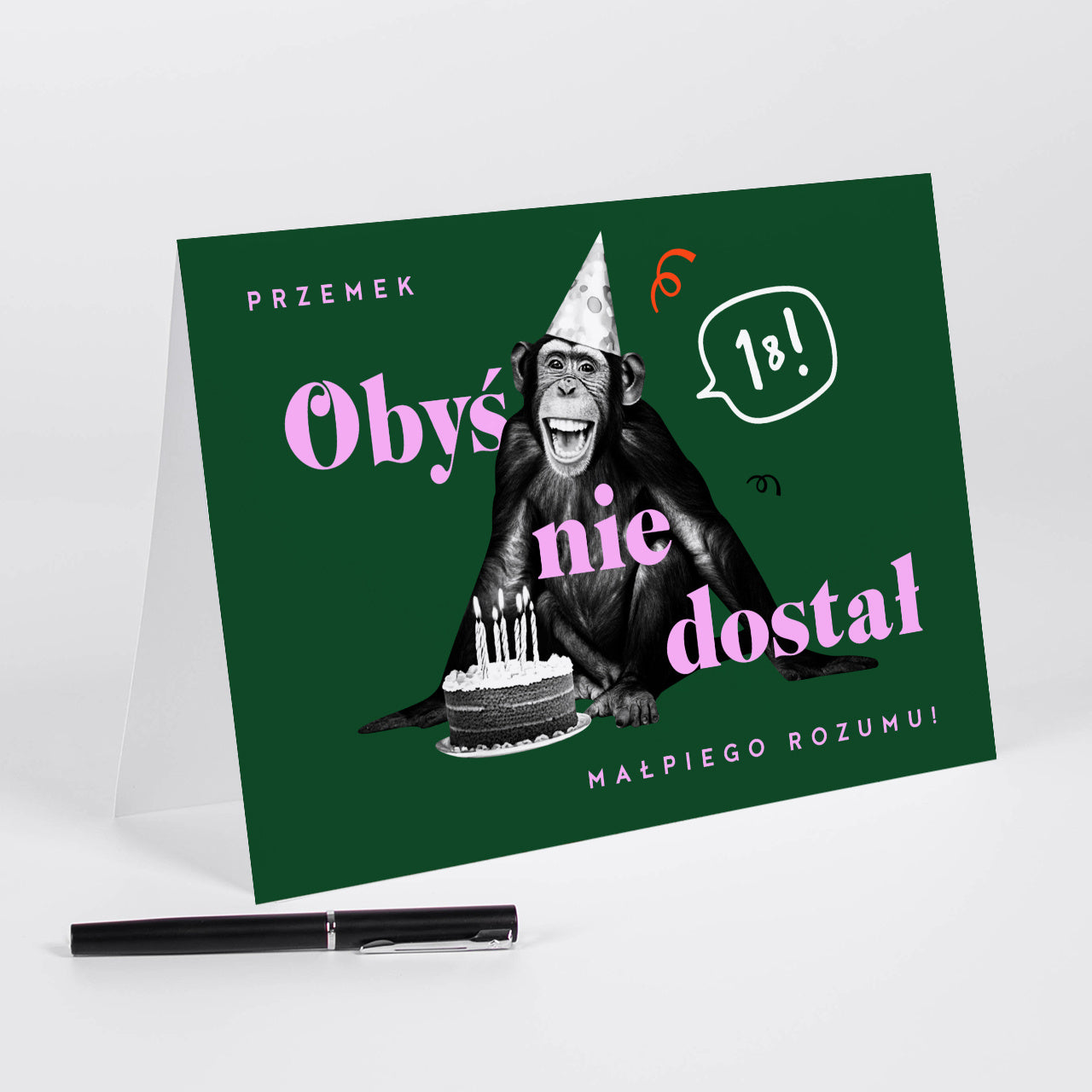 Śmieszna kartka na 18 urodziny dla kolegi - Małpi Rozum śmieszna kartka urodzinowa prezent dla kolegi