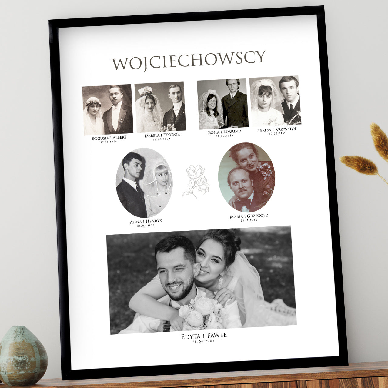 Plakat ze zdjęciami - drzewo genealogiczne plakat personalizowany plakat rodzinny prezent na rocznicę ślubu