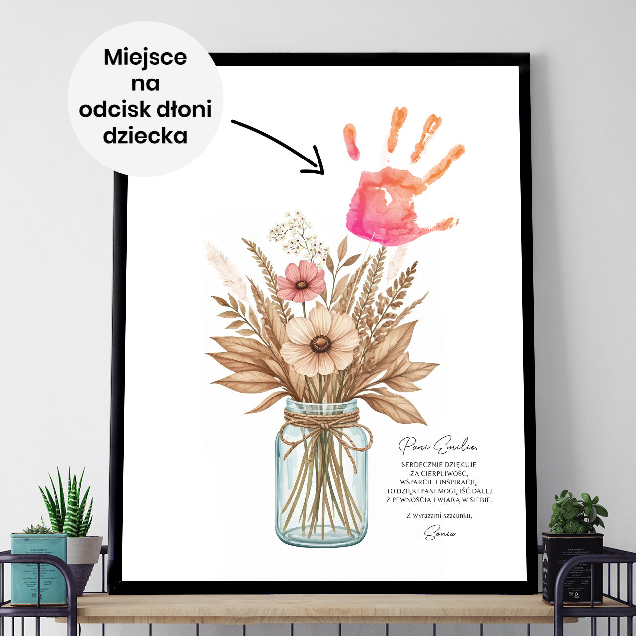 Plakat z odciskiem dłoni - podziękowanie od ucznia dla nauczyciela