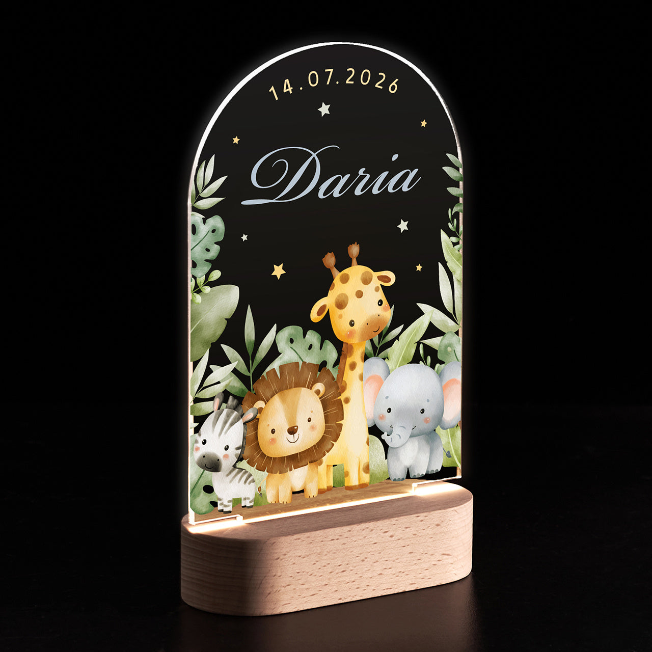 Personalizowana lampka nocna dla niemowląt - Safari lampka z imieniem dla dziecka prezent na narodziny dziecka