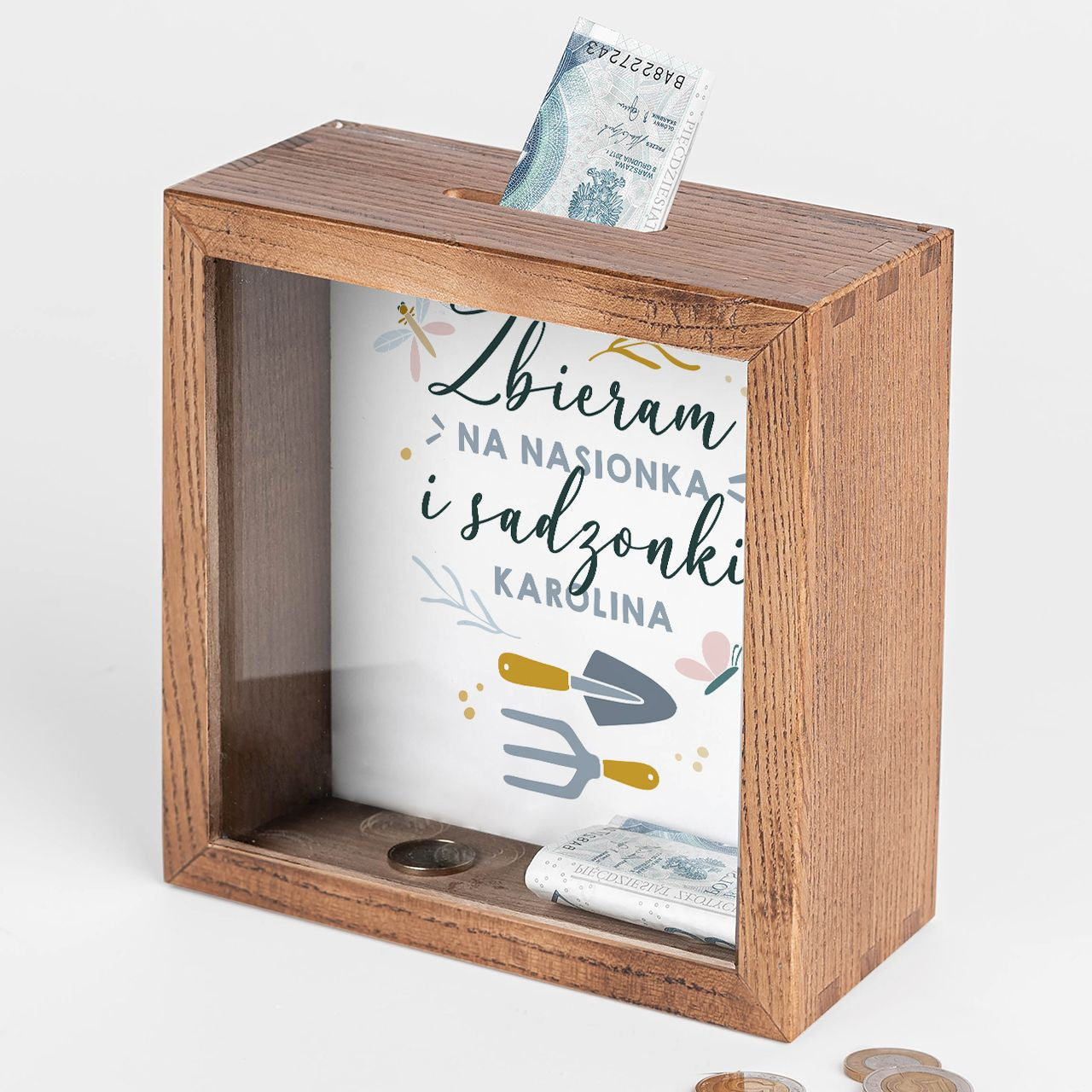 Skarbonka z szybką - Zbieram na nasionka - prezent dla ogrodnika