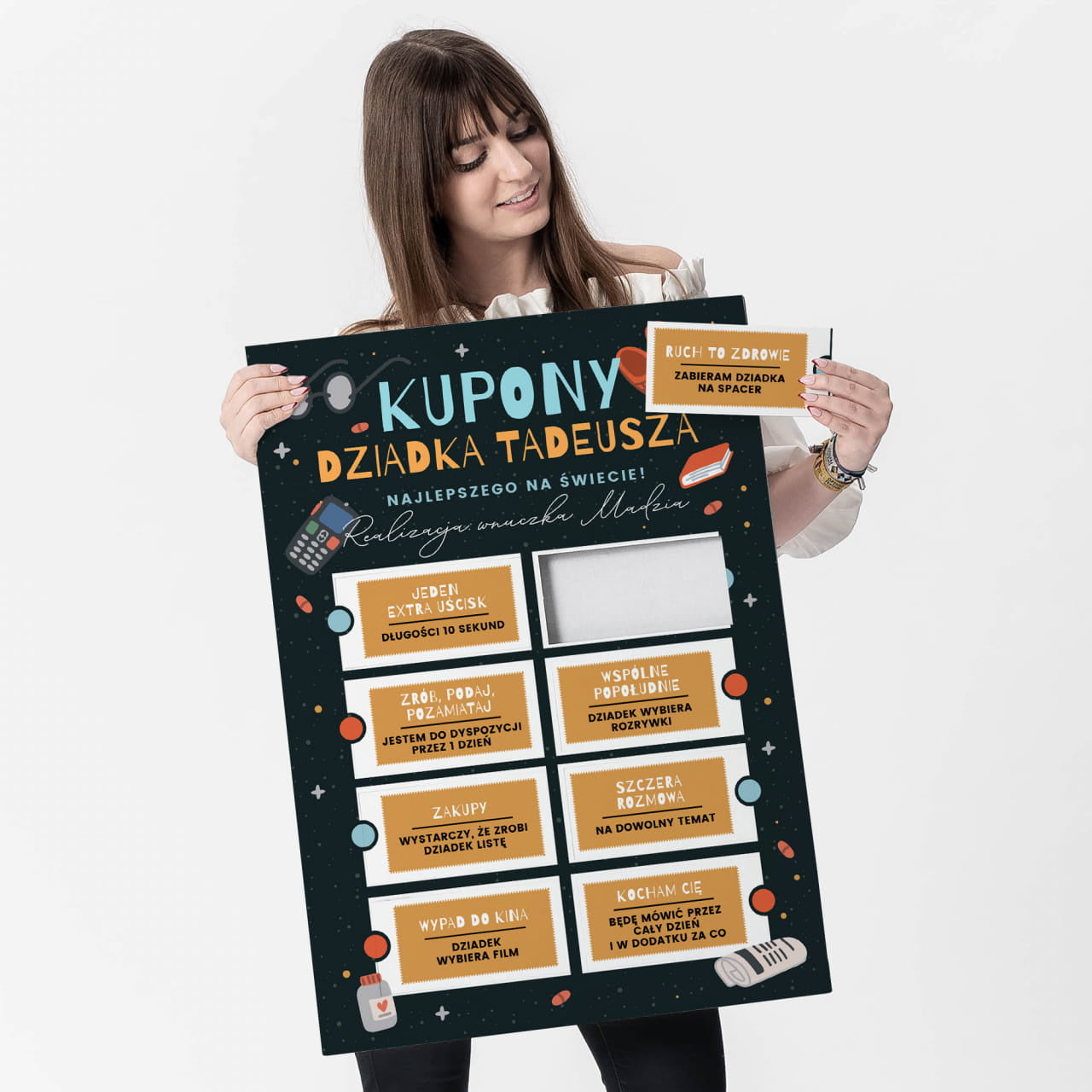 Duża kartka personalizowana - Kupony Dziadka - prezent na Dzień Dziadka kartka XXL
