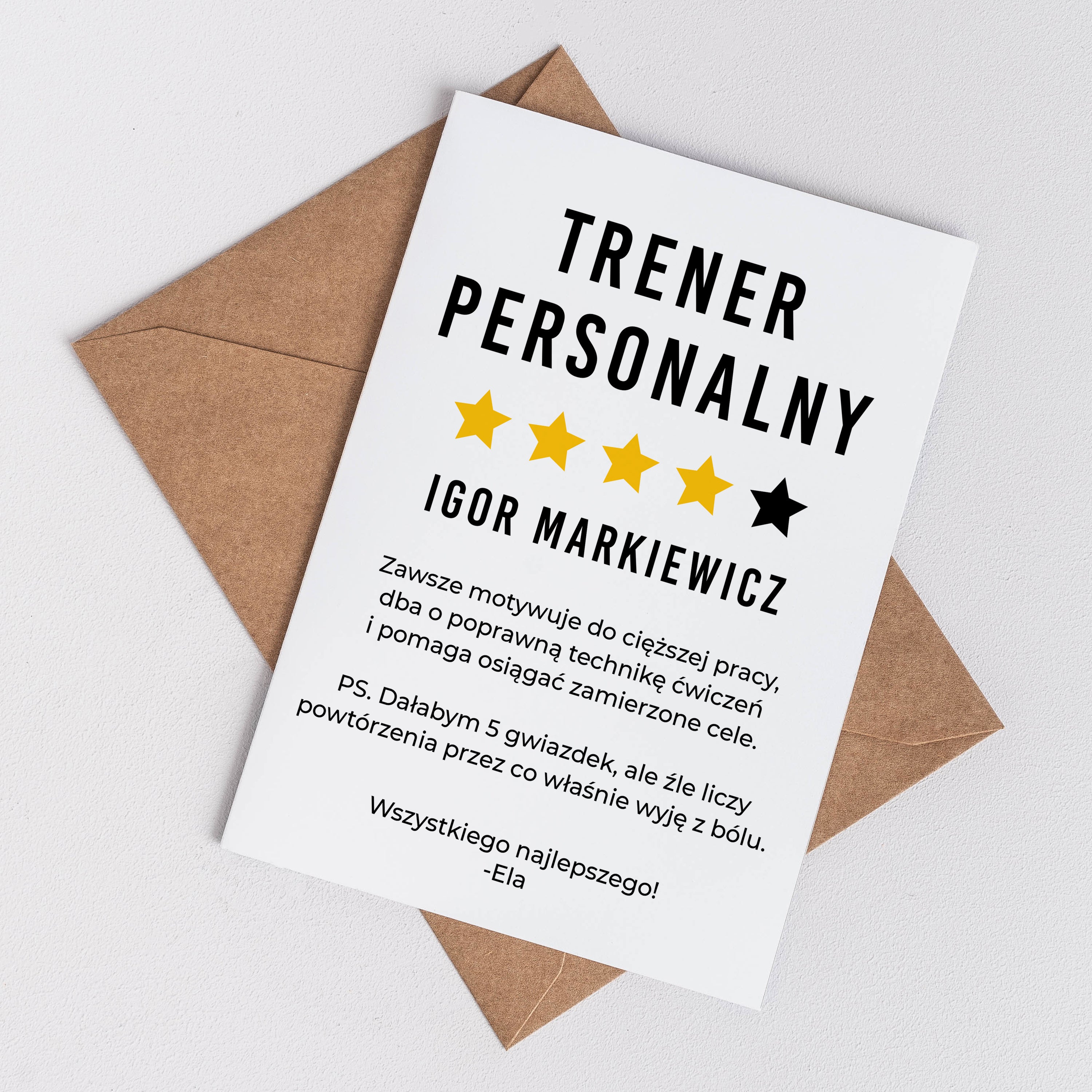 Kartka dla trenera personalnego śmieszna kartka personalizowana dla trenera prezent dla trenera