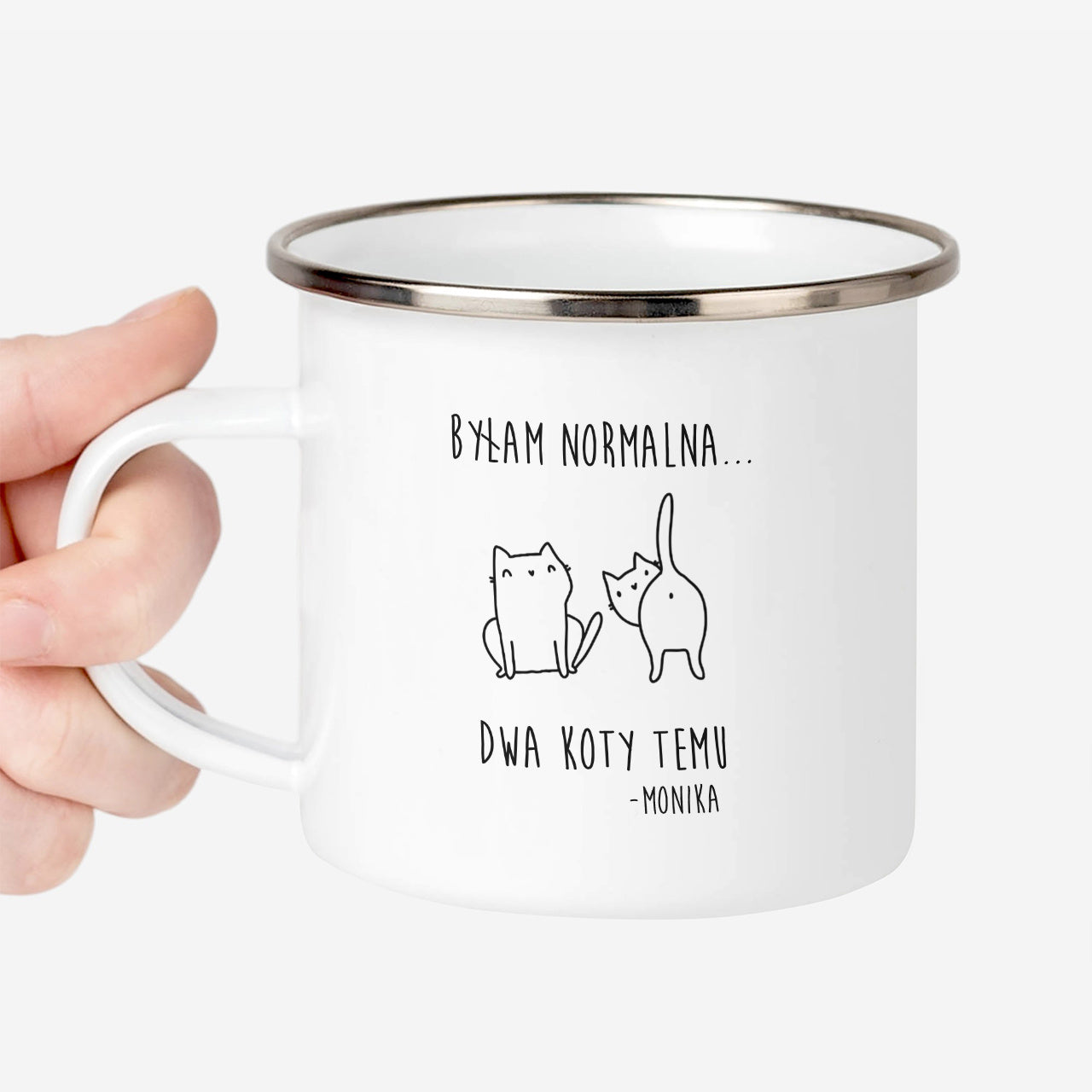 Kubek emaliowany dla kociary - prezent dla dziewczyny prezent dla kociary personalizowany kubek emaliowany