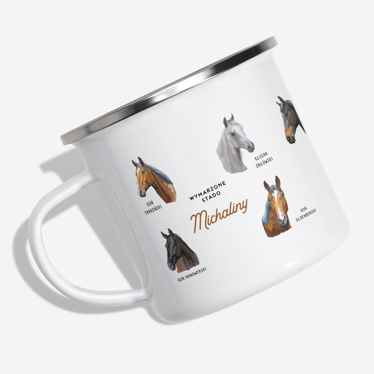 Personalizowany kubek z końmi - prezent dla amazonki kubek emaliowany prezent dla koniary