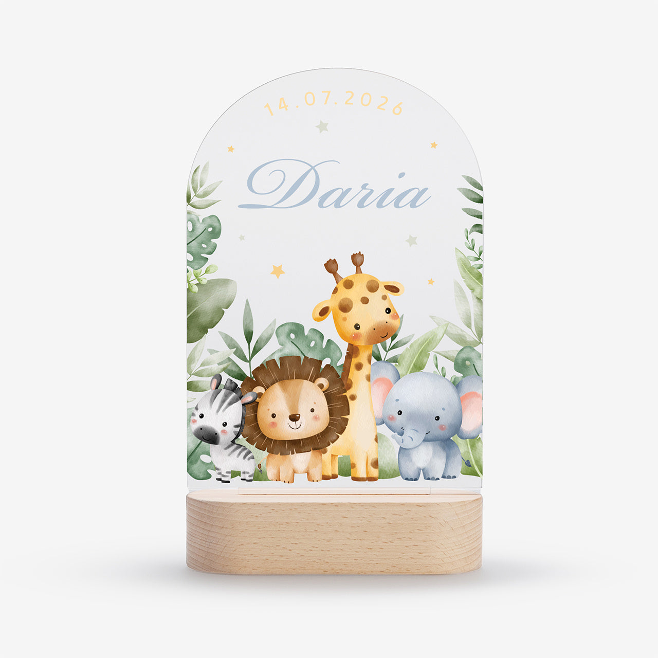 Personalizowana lampka nocna dla niemowląt - Safari lampka z imieniem dla dziecka prezent na narodziny dziecka