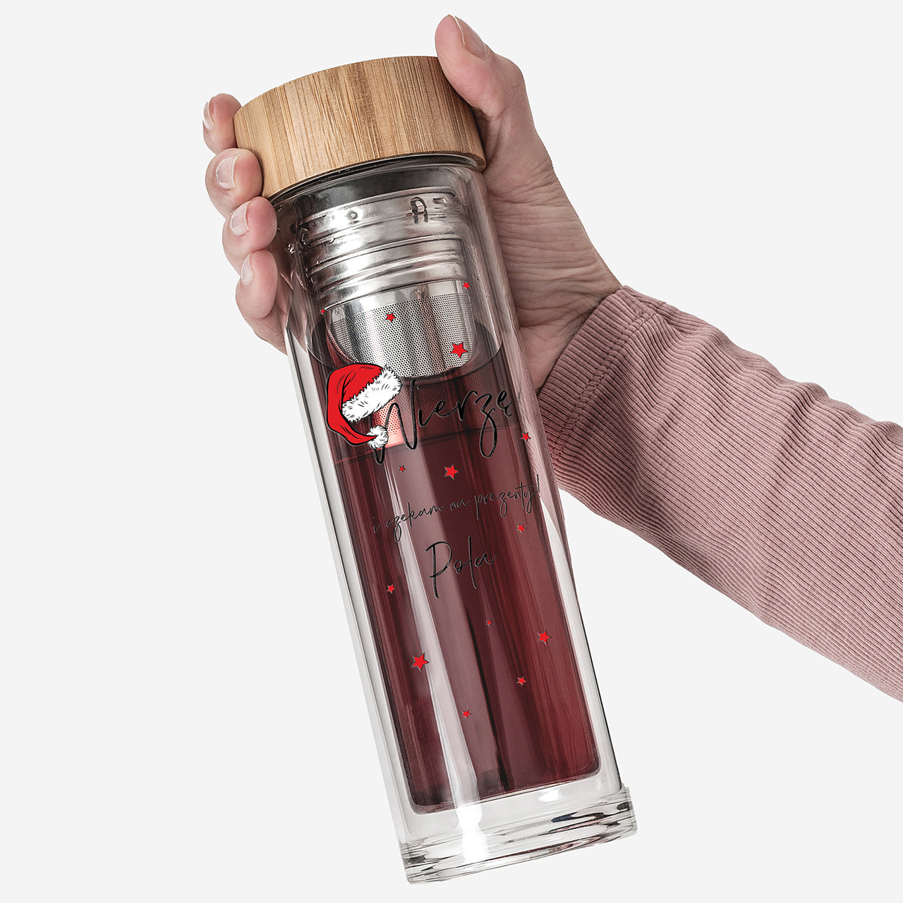 Szklany bidon świąteczny - prezent na Mikołaja