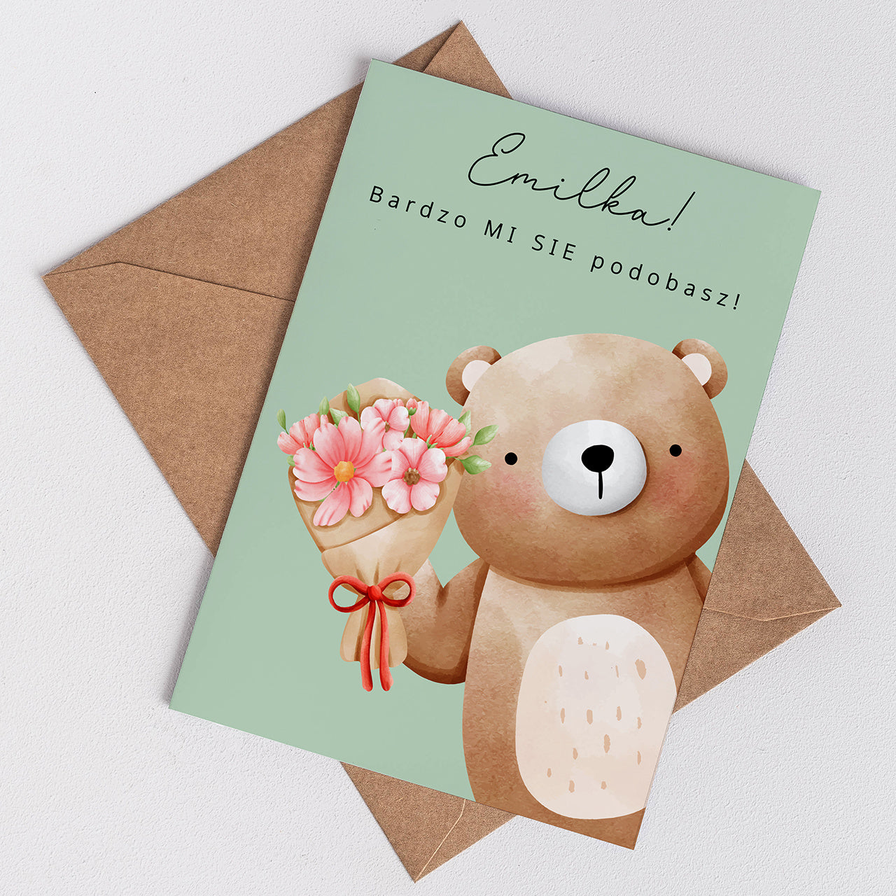 Personalizowana kartka walentynkowa z misiem