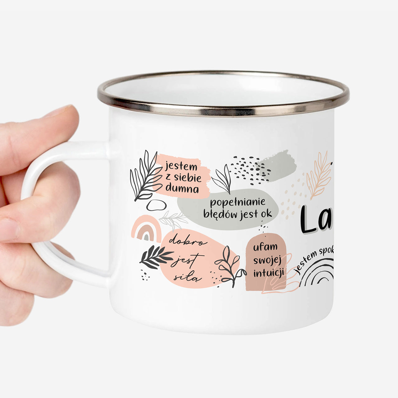 Kubek emaliowany Self Love prezent motywacyjny kubek z nadrukiem