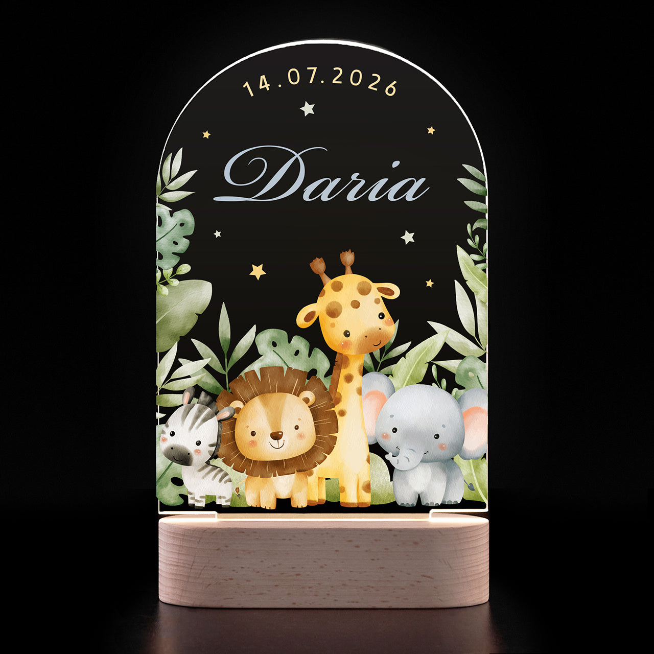 Personalizowana lampka nocna dla niemowląt - Safari lampka z imieniem dla dziecka prezent na narodziny dziecka