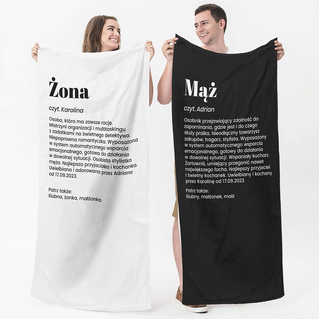 Duże ręczniki personalizowazne dla nowożeńców - definicja