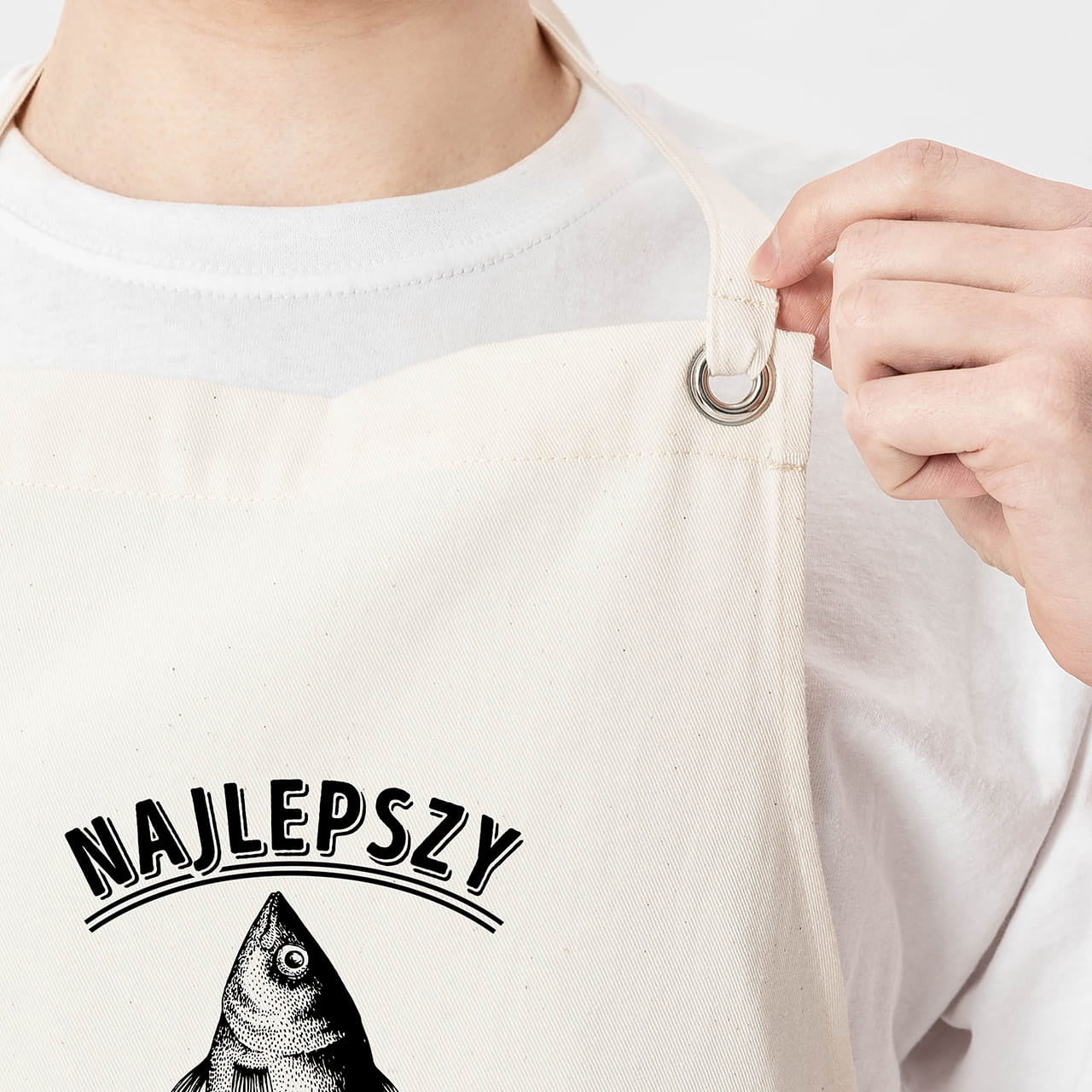 Fartuch z nadrukiem dla wędkarza - najlepszy okaz prezent dla wędkarza fartuch personalizowany fartuch do kuchni