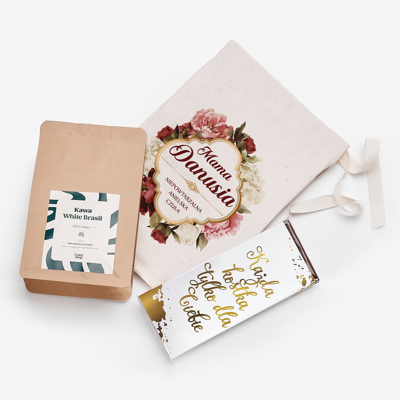 Czekolada i kawa w dedykowanym woreczku - prezent na urodziny dla mamy prezent dla mamy na urodziny 