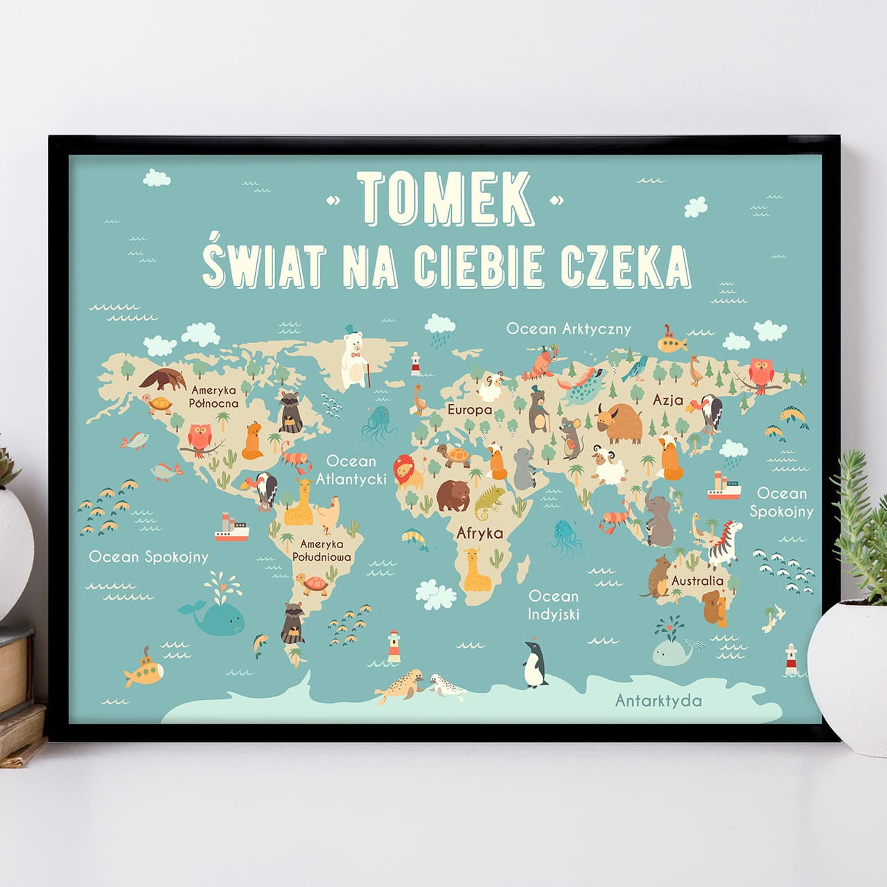 Personalizowany plakat z mapą - prezent na Dzień Dziecka dla dziecka dekoracja do pokoju mapa świata dla dzieci