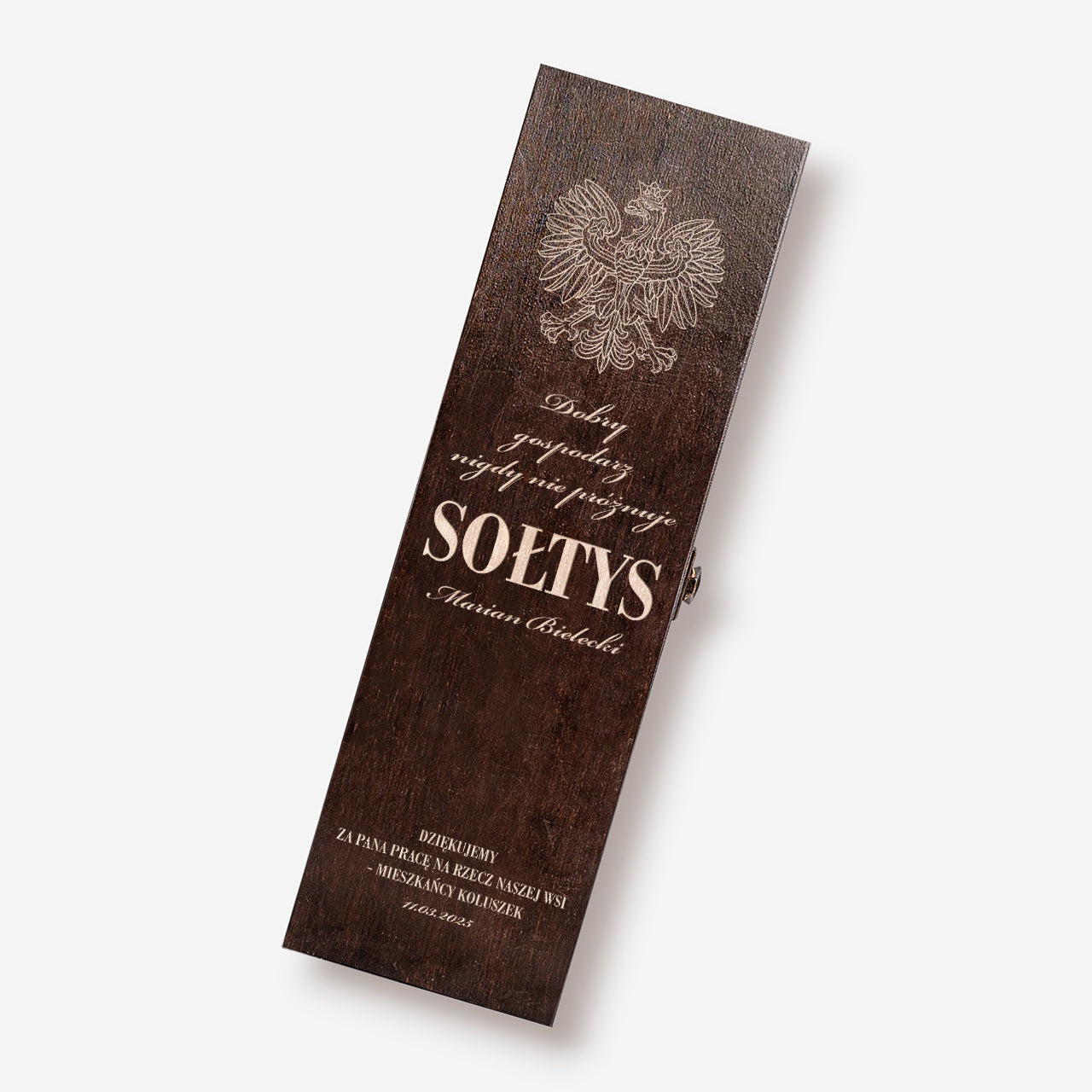 Personalizowana skrzynka na alkohol - podziękowanie dla sołtysa elegancki prezent dla sołtysa drewniana skrzynka