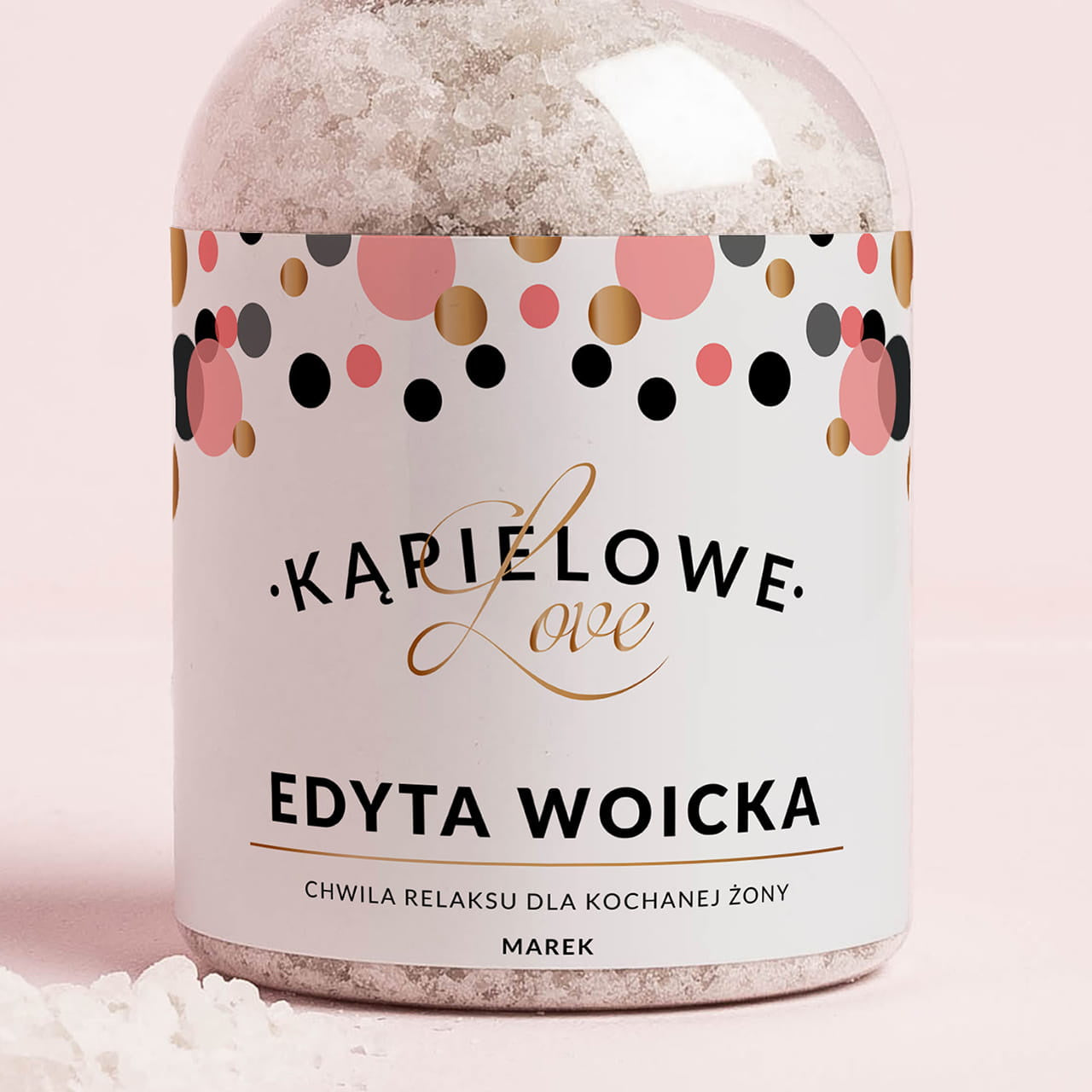 Sól z personalizowaną etykietą Kąpielove - prezent dla żony prezent dla żony sól do kąpieli personalizowana,